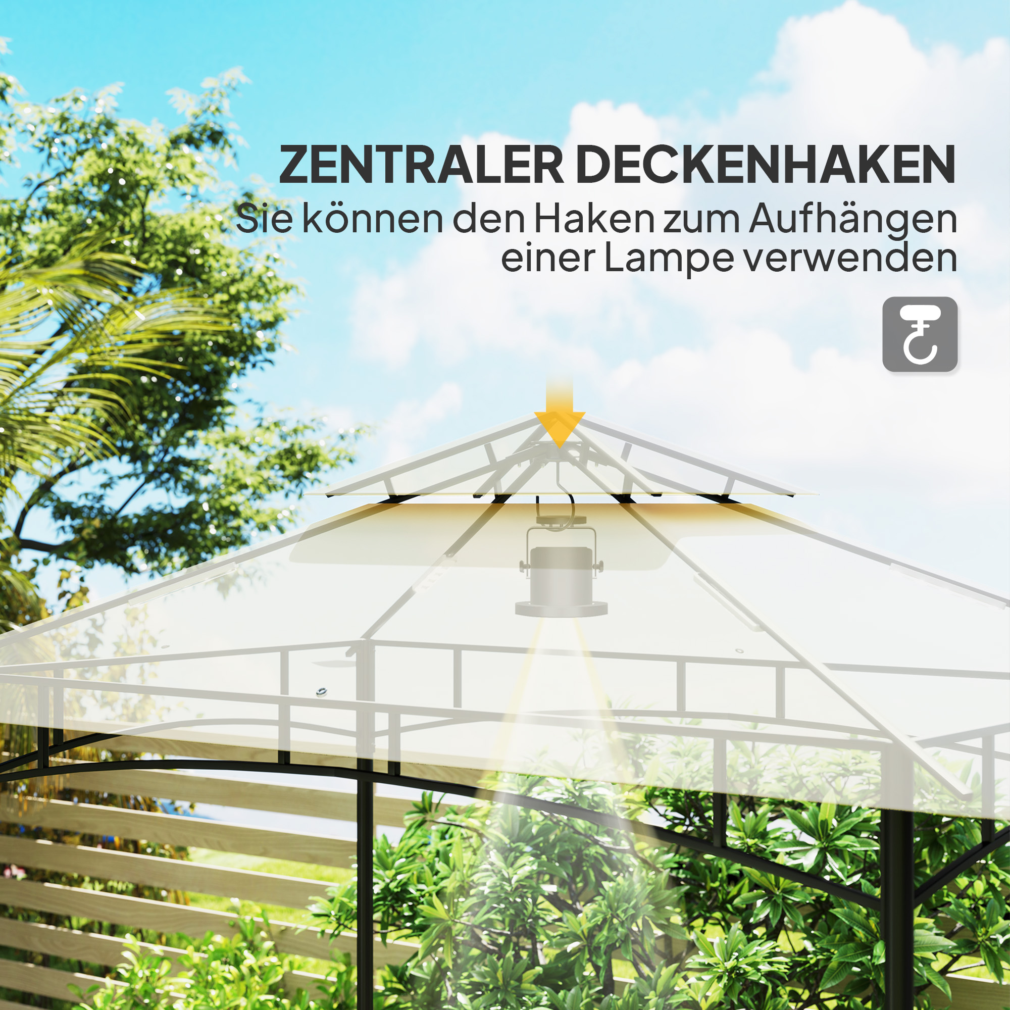 Outsunny Grillpaviljoen met LED 240 x 150 x 258 cm Waterafstotend Vlamvertragend Tuinpaviljoen met Dubbellaagse Overkapping