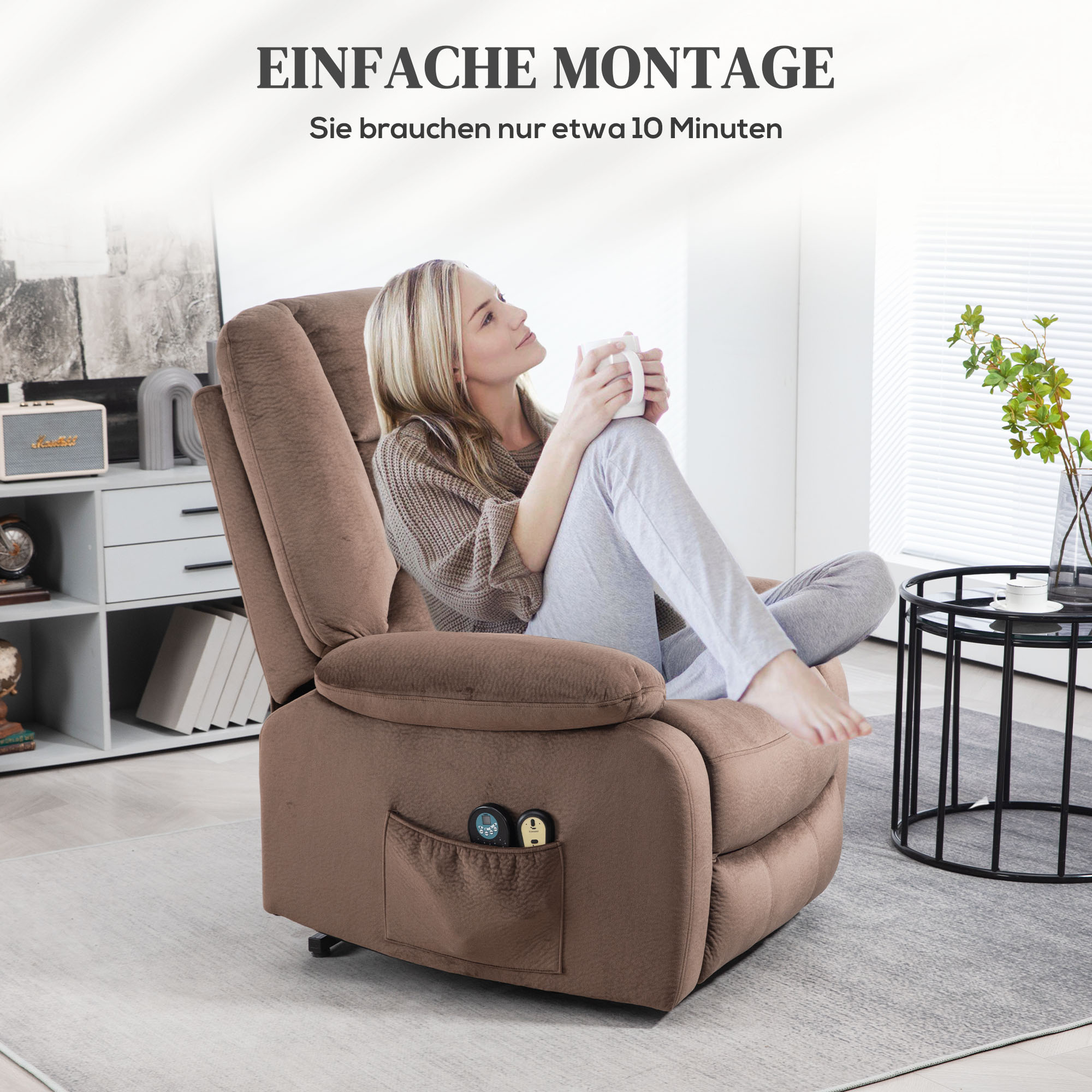 HOMCOM Opstastoel met Massagefunctie, 90x93x110cm, Bruin
