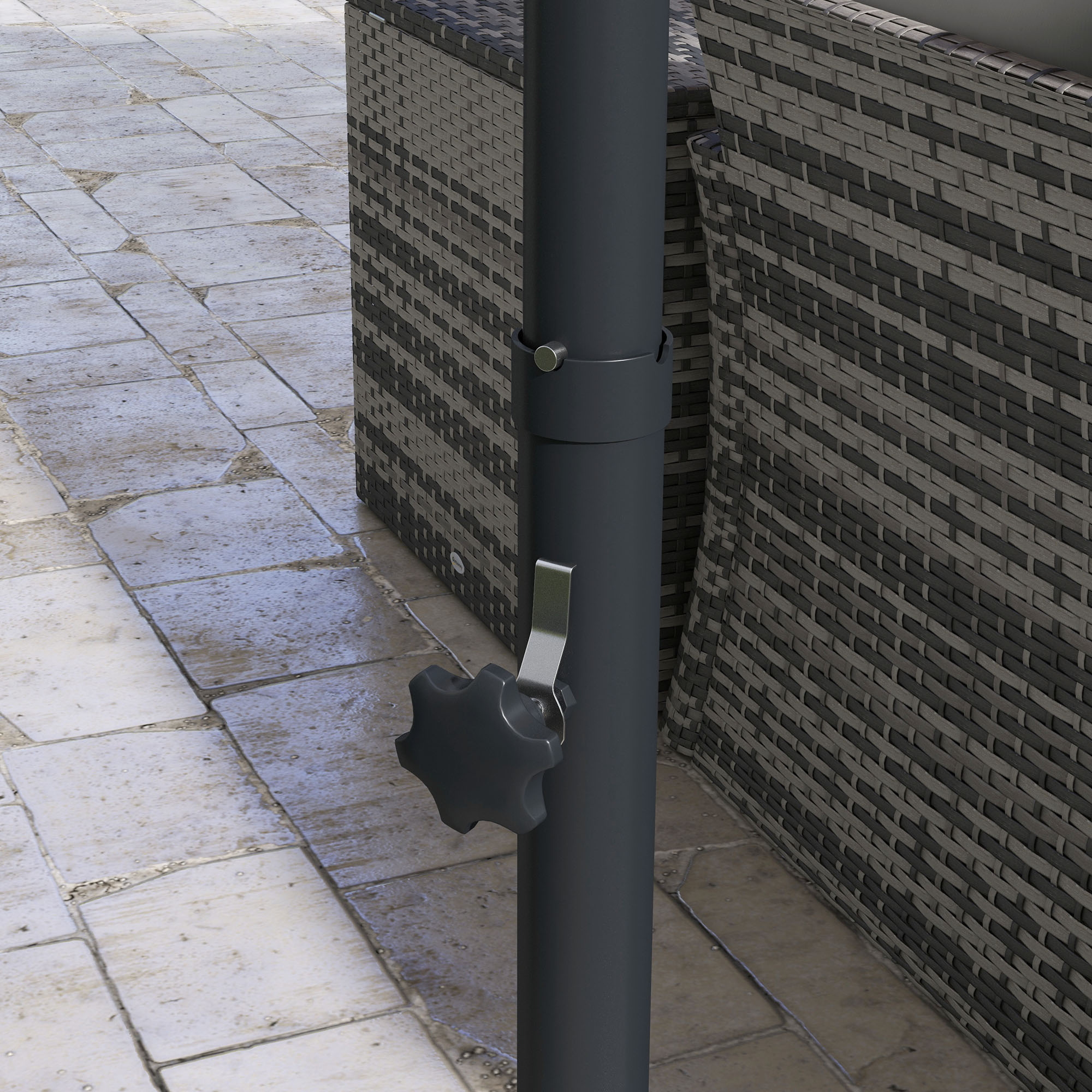 Outsunny Ø3 m Zweefparasol, kantelbaar, draaibaar, handmatig bedienbaar, windkap, metalen mast, donkergrijs