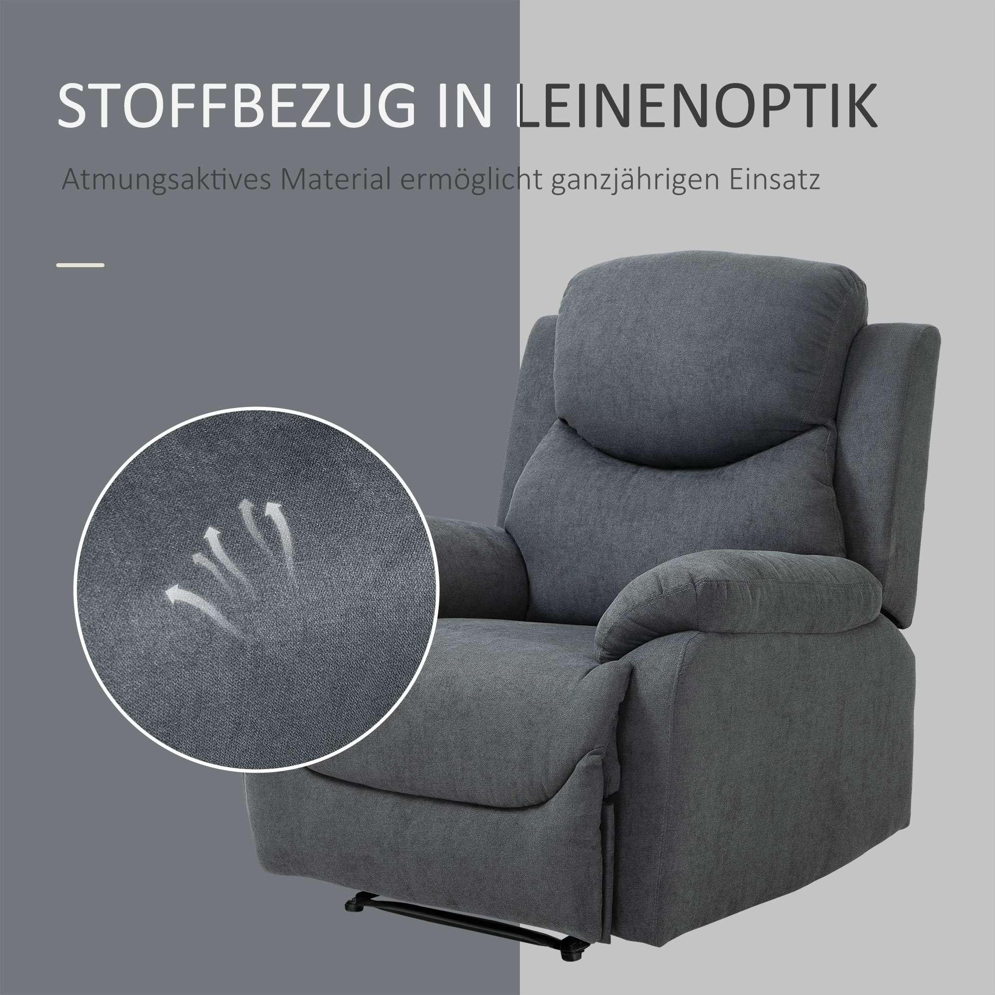 HOMCOM Relaxstoel, ligstoel, 150° kantelbaar, Donkergrijs