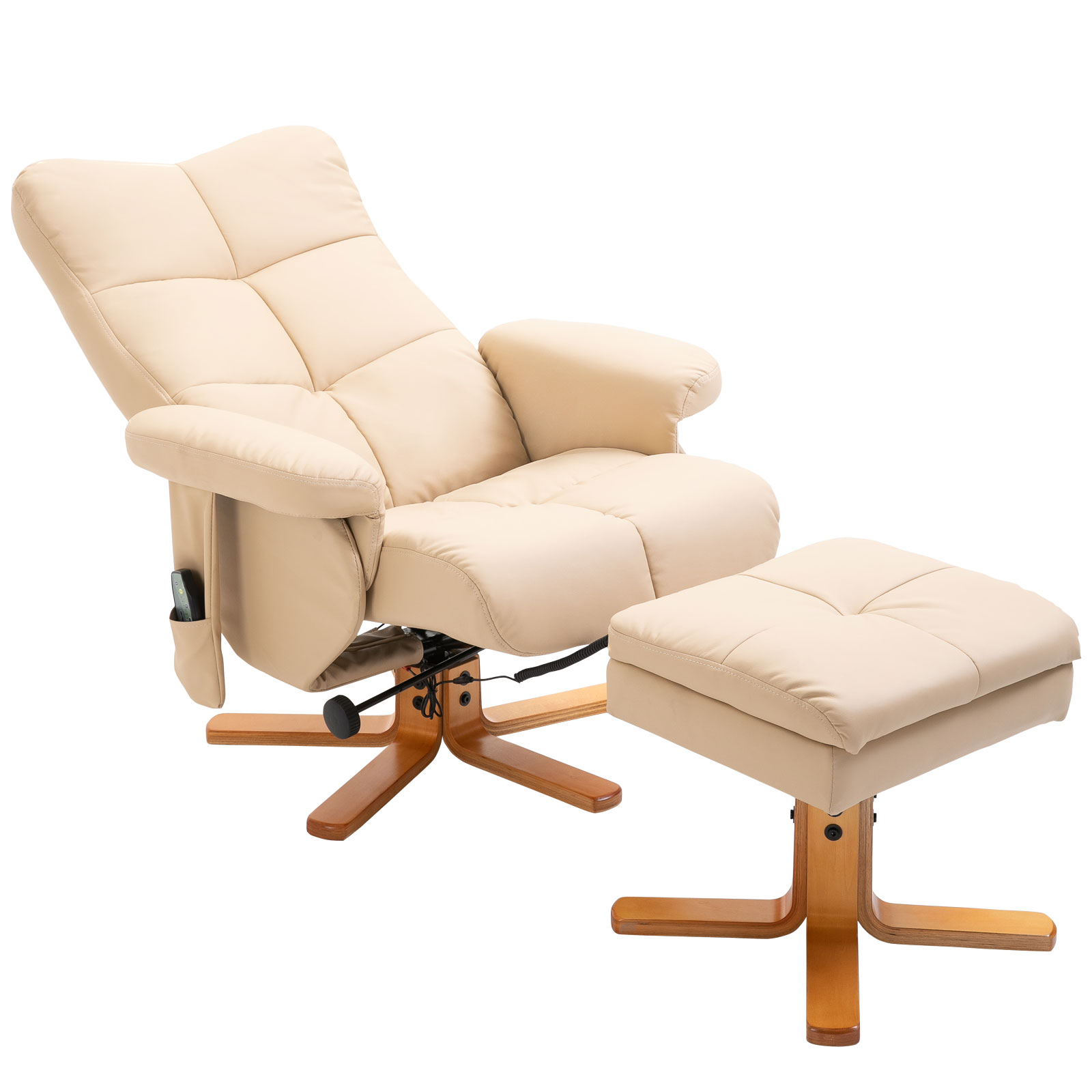 HOMCOM massagestoel met ottoman relaxstoel TV-stoel TV-stoel 145 ° helling kunstleer crèmewit 80 x 86 x 99 cm