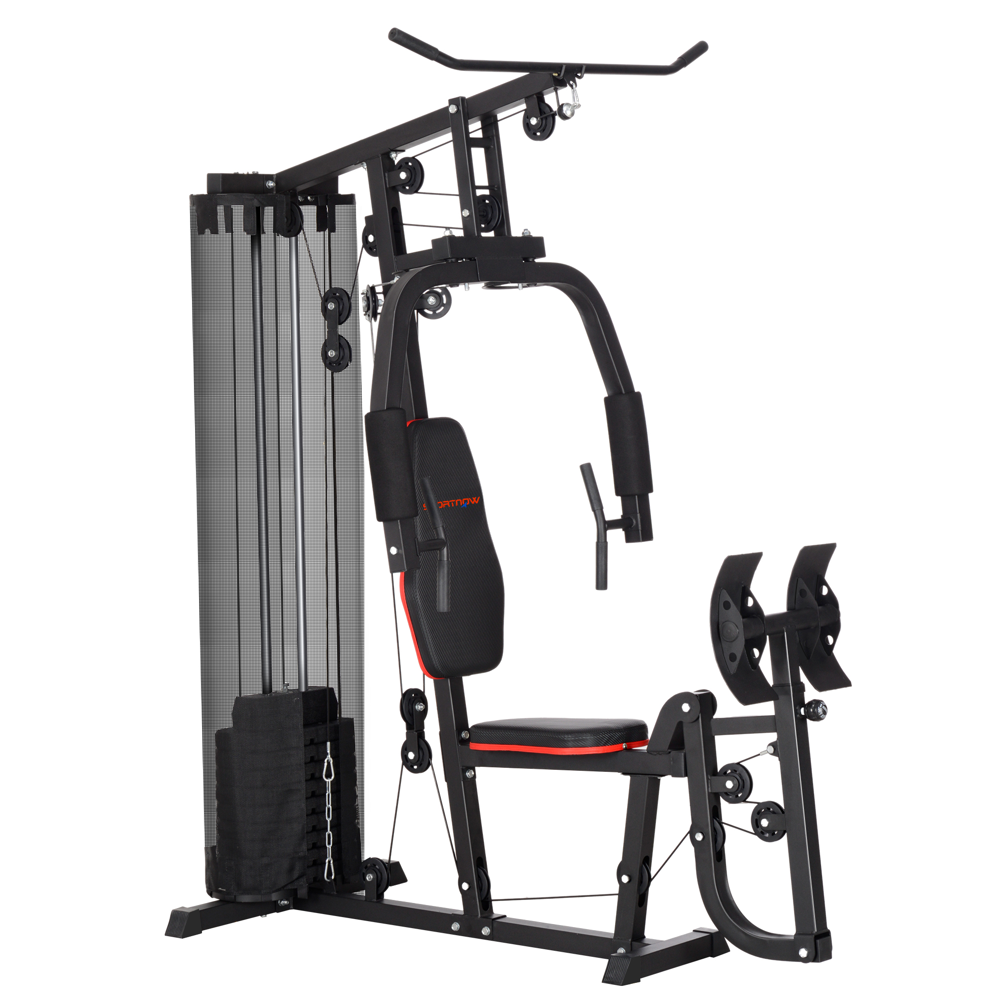 SPORTNOW Thuis Fitnessstation met 45 kg Gewichtsblokken, Lat Pulley, Borststation, Beinpresse voor Veelzijdige Training