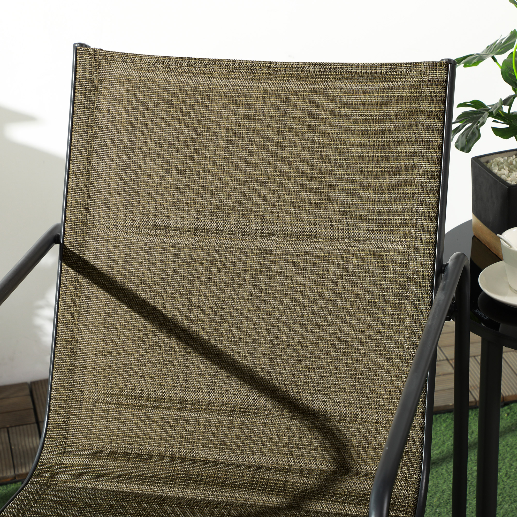 Outsunny Tuinstoel, 2-delige set, ademende bekleding, stevig metalen frame, 54x66,5x88cm, Zwart/Bruin