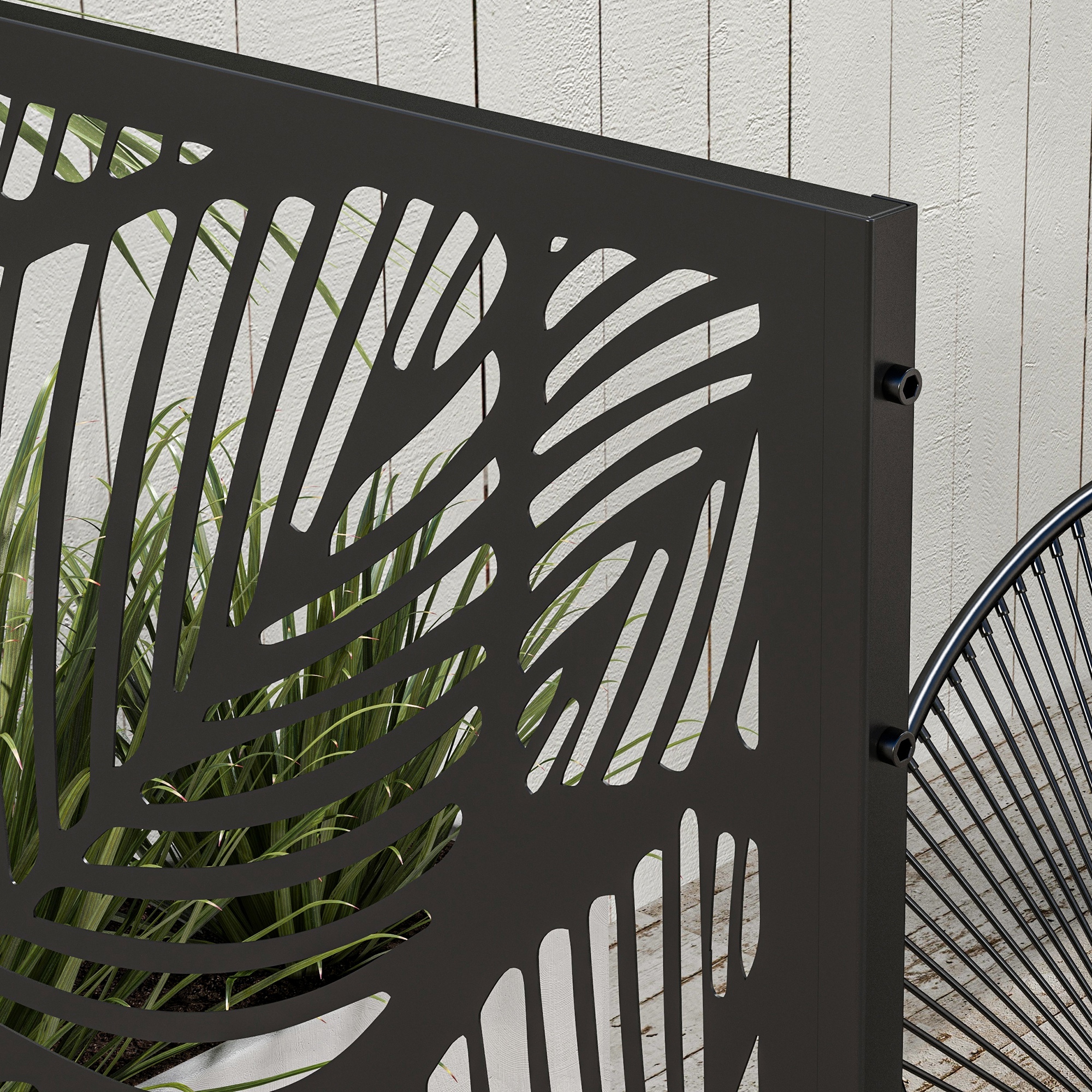 Outsunny Tuinafscheiding met bloemenpatroon, metaal, 122 x 45 x 198 cm, zwart