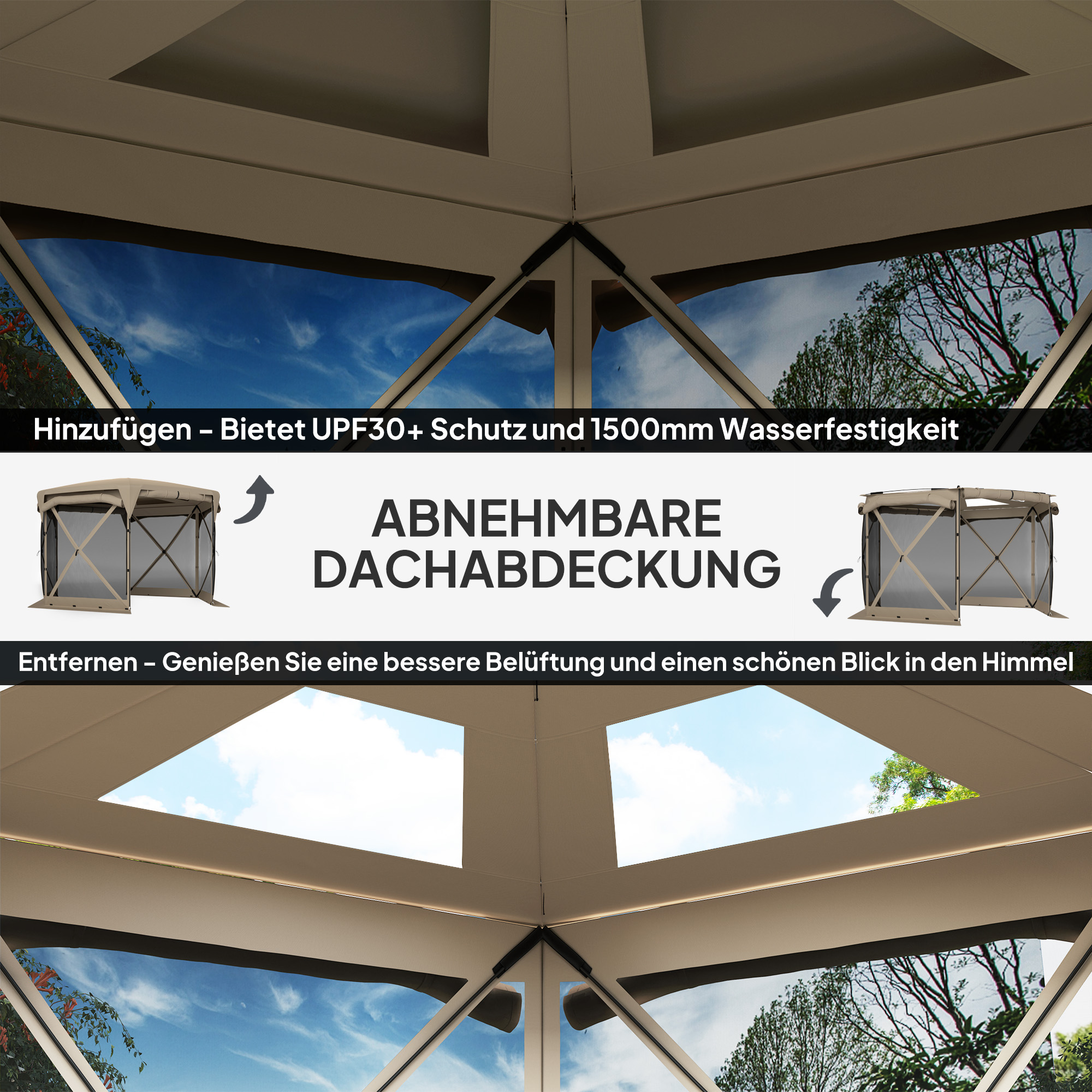 Outsunny 3 x 3,5 Pop-up Tuinpaviljoen met UPF30+ Bescherming, Netwanden, Draagtas, voor Tuinfeesten, Camping, Khaki