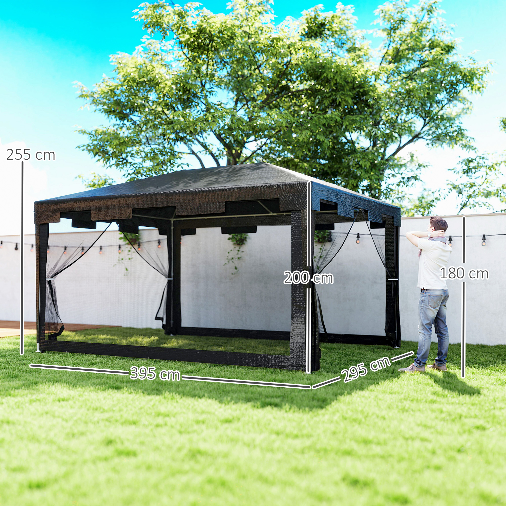 Outsunny Paviljoen 3 x 3 m - Weerbestendig, Opvouwbaar, 395 cm x 295 cm x 255 cm, Zwart