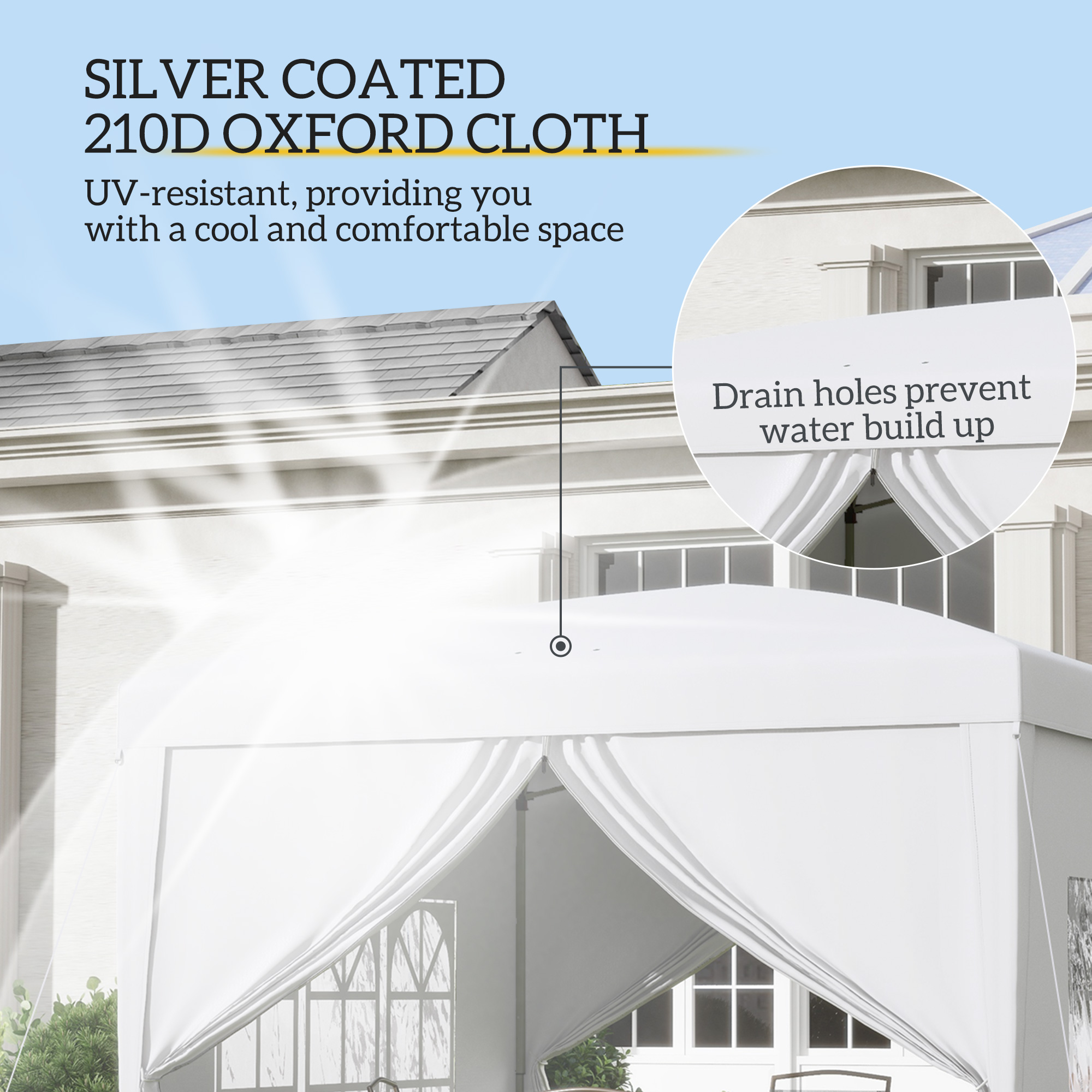 Outsunny Paviljoen, Partytent, 4 afneembare zijwanden, 2 ramen, metalen frame, 2,95 x 2,95 m, Wit