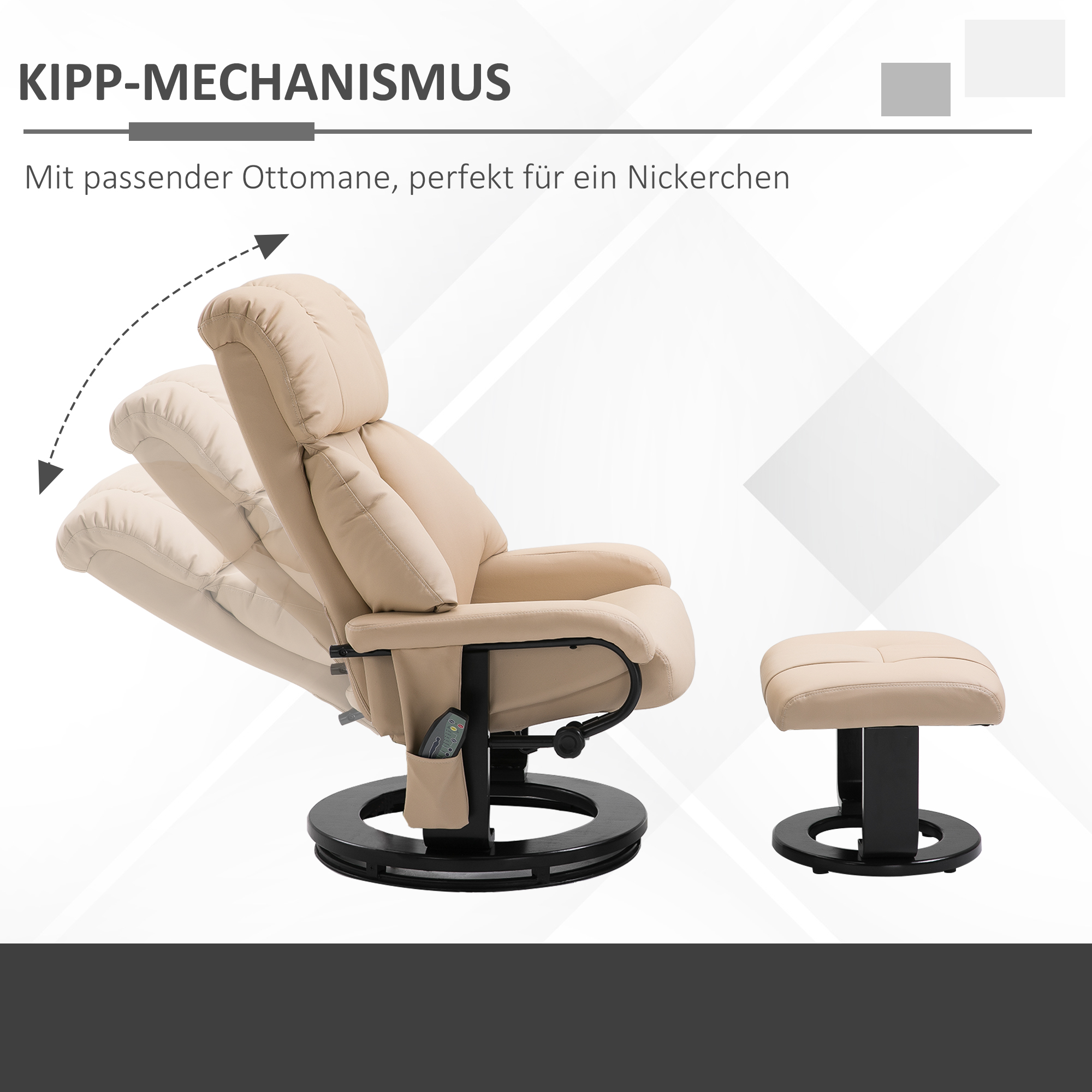 HOMCOM massagefauteuil TV fauteuil fFauteuil met massagekruk met timerfunctie beige 76 x 80 x 102 cm