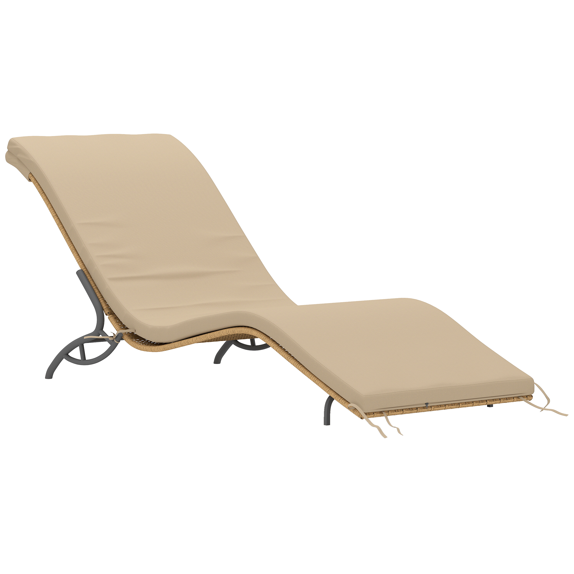 Outsunny Zonnebed Polyrattan Tuinbed met Kussen, Weerbestendig Ligbed 120 kg Draagvermogen 166 x 63 x 76 cm Beige