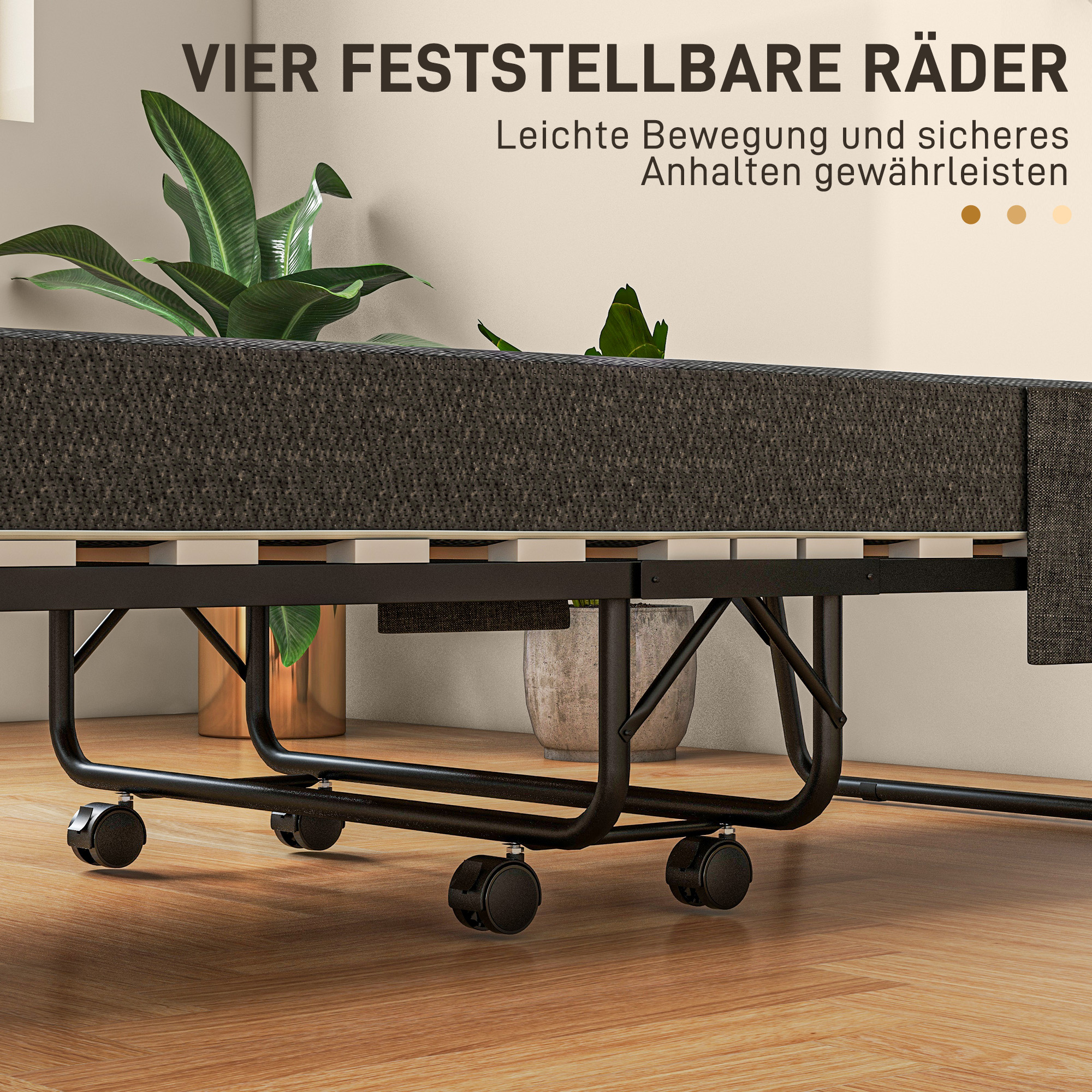 HOMCOM Opklapbed, Matras, 4 Wielen, Metalen Frame, Tot 150 kg, 190 x 80 x 42 cm, Donkergrijs
