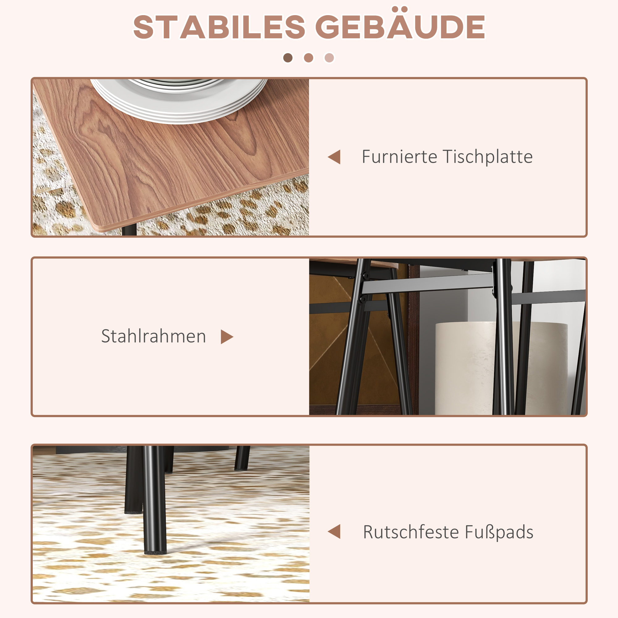 HOMCOM Eetkamerset Tafel met Stoelen Eettafel, Industrieel Ontwerp, 110 cm x 70 cm x 75 cm, Bruin