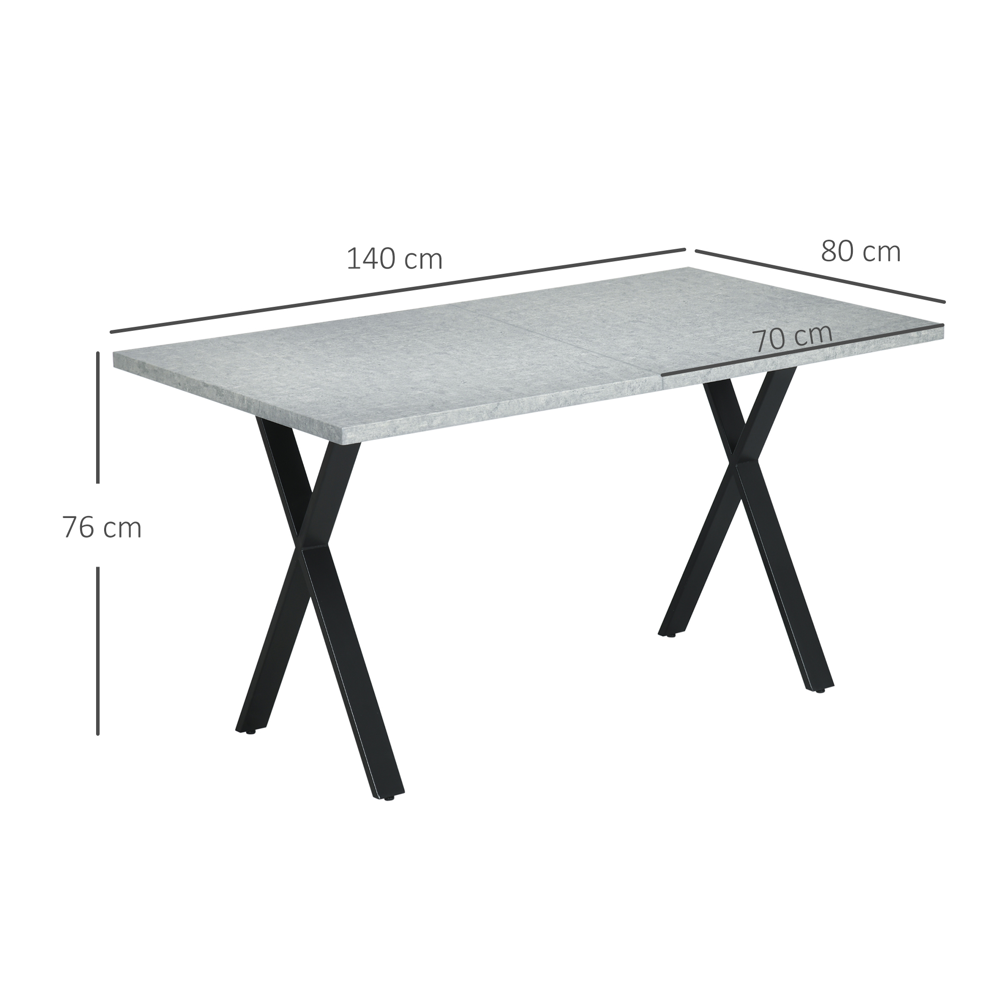 HOMCOM Eettafel, keukentafel, tafelblad met steeneffect, stalen poten, 140 x 80 x 76 cm
