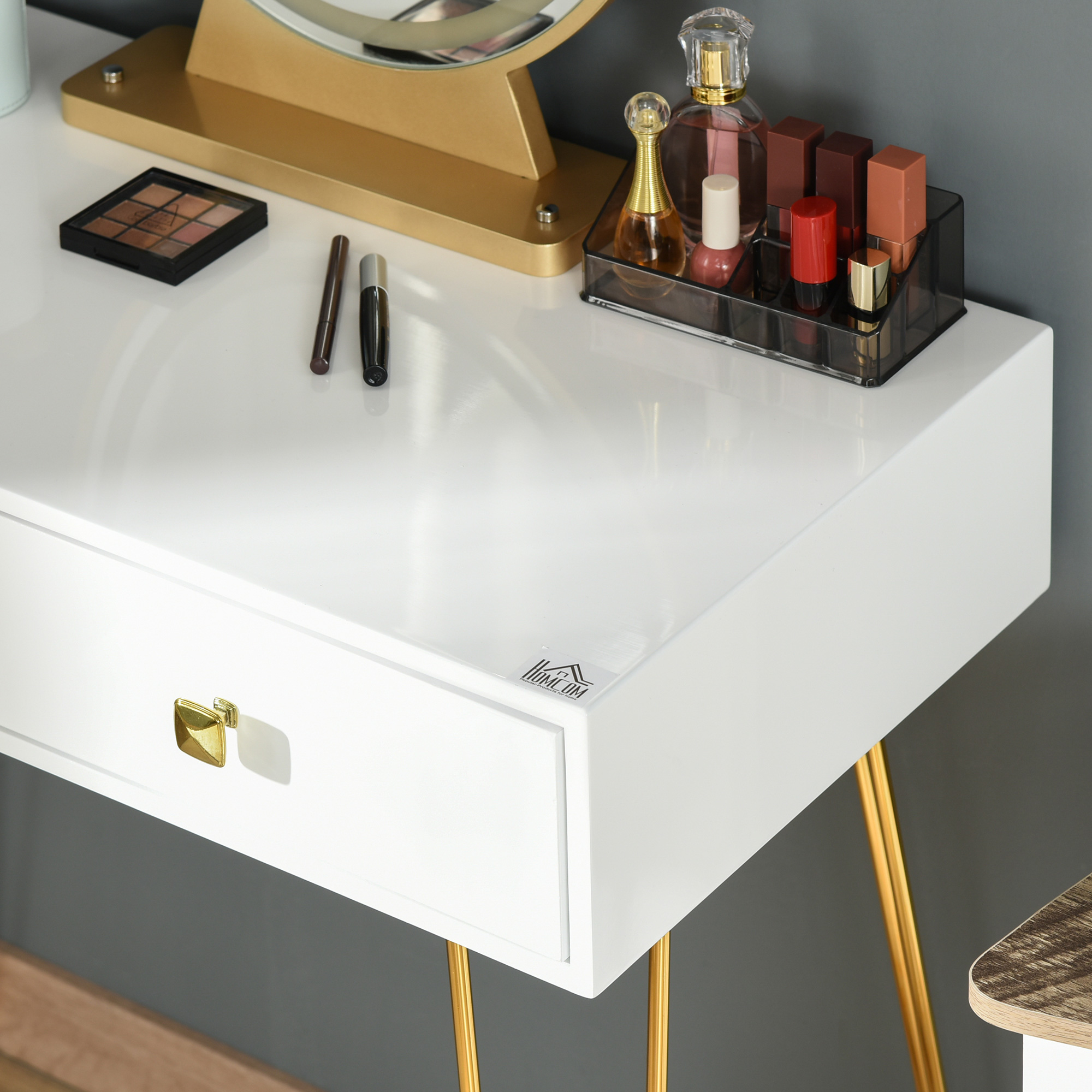HOMCOM make-uptafel gestoffeerde kruk retro design