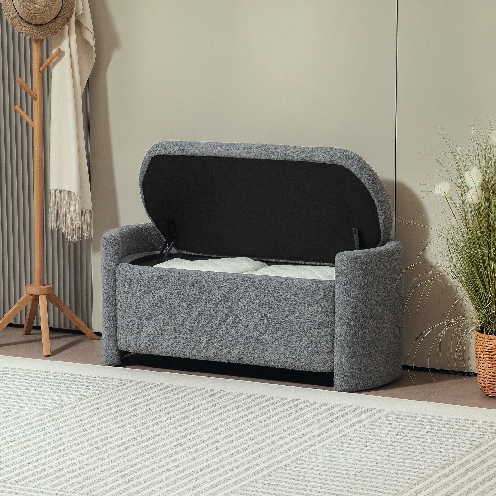 HOMCOM Gestoffeerde Bank met Opbergruimte Halbank Schoenenbank, 105 cm x 44 cm x 45,5 cm. Grijs