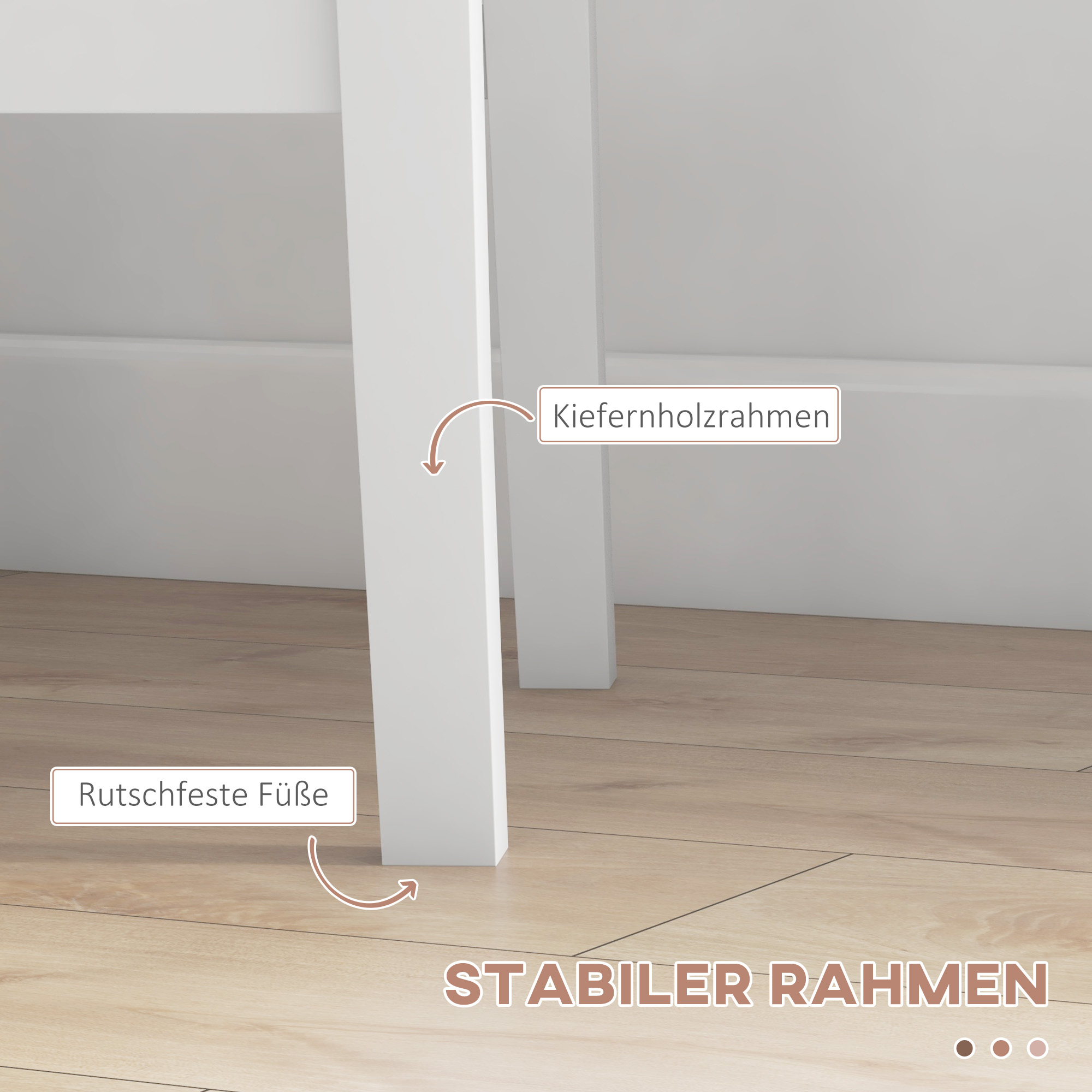 HOMCOM 3-delig Eettafelset Eetgroep Tafel met Stoelen, Grenenhout, Wit