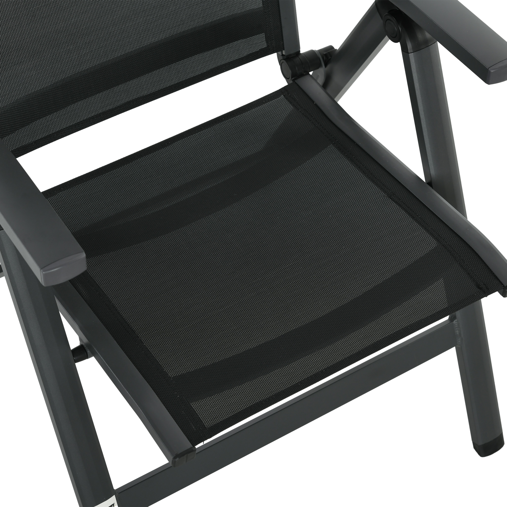 Outsunny Tuinset voor buiten, 4 inklapbare stoelen, tafel met glazen blad, verstelbare rugleuning, aluminium, donkergrijs