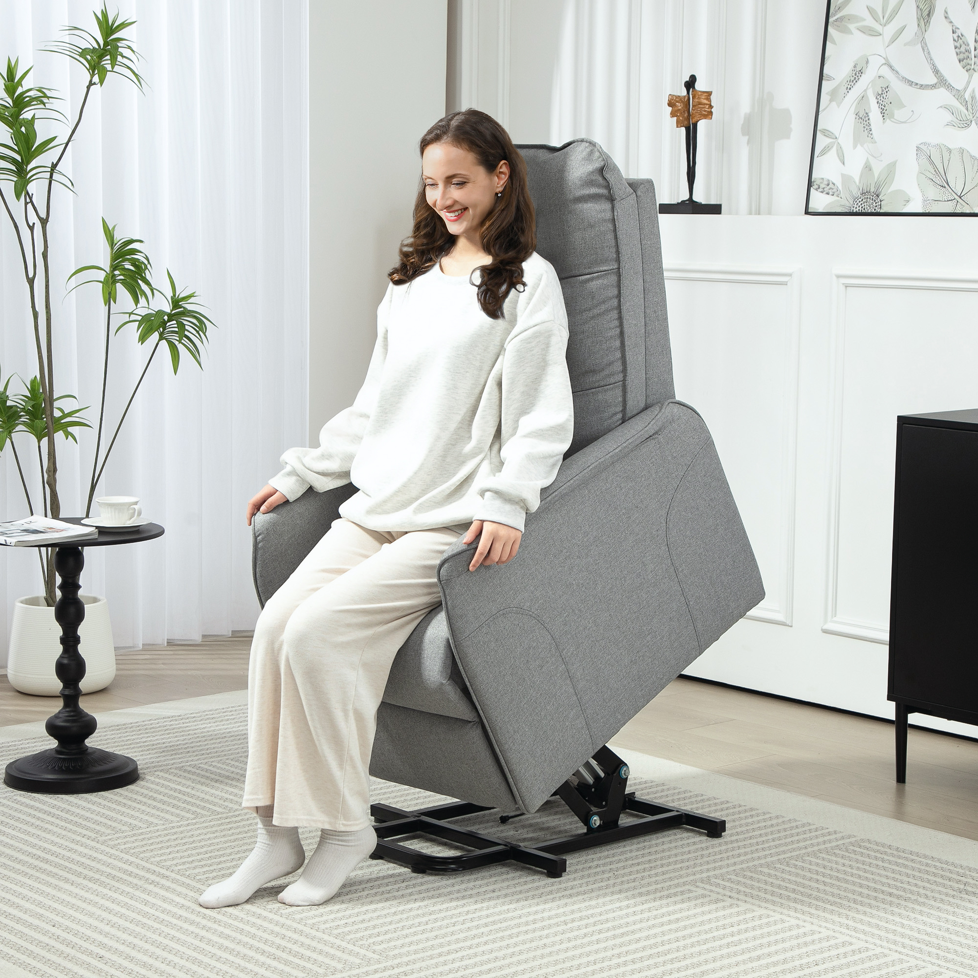 HOMCOM Opsta-fauteuil, Relaxfauteuil met Elektrische Opstahulp, met Afstandsbediening, Zijvak, Grijs