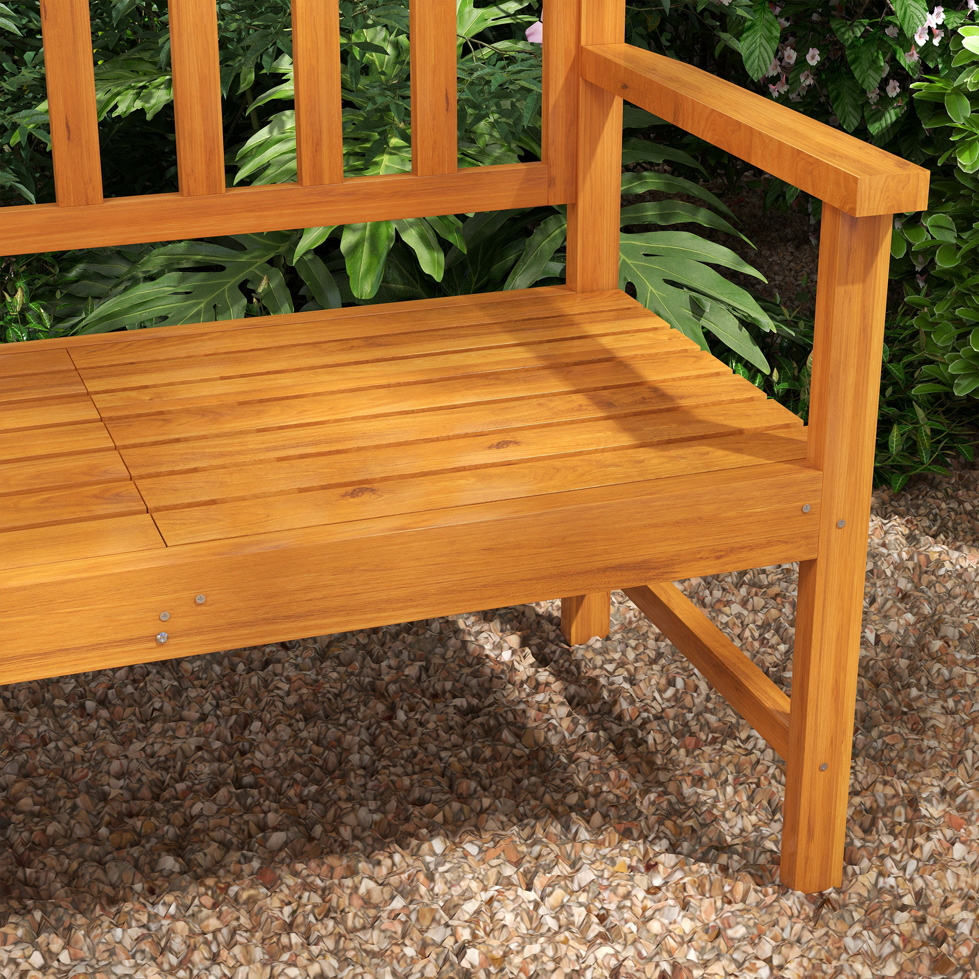 Outsunny Tuinbank Houten Bank Buitenbank, inklapbare Tafel, weerbestendig, Grenenhout, 153 cm x 56 cm x 91 cm, Lichtbruin