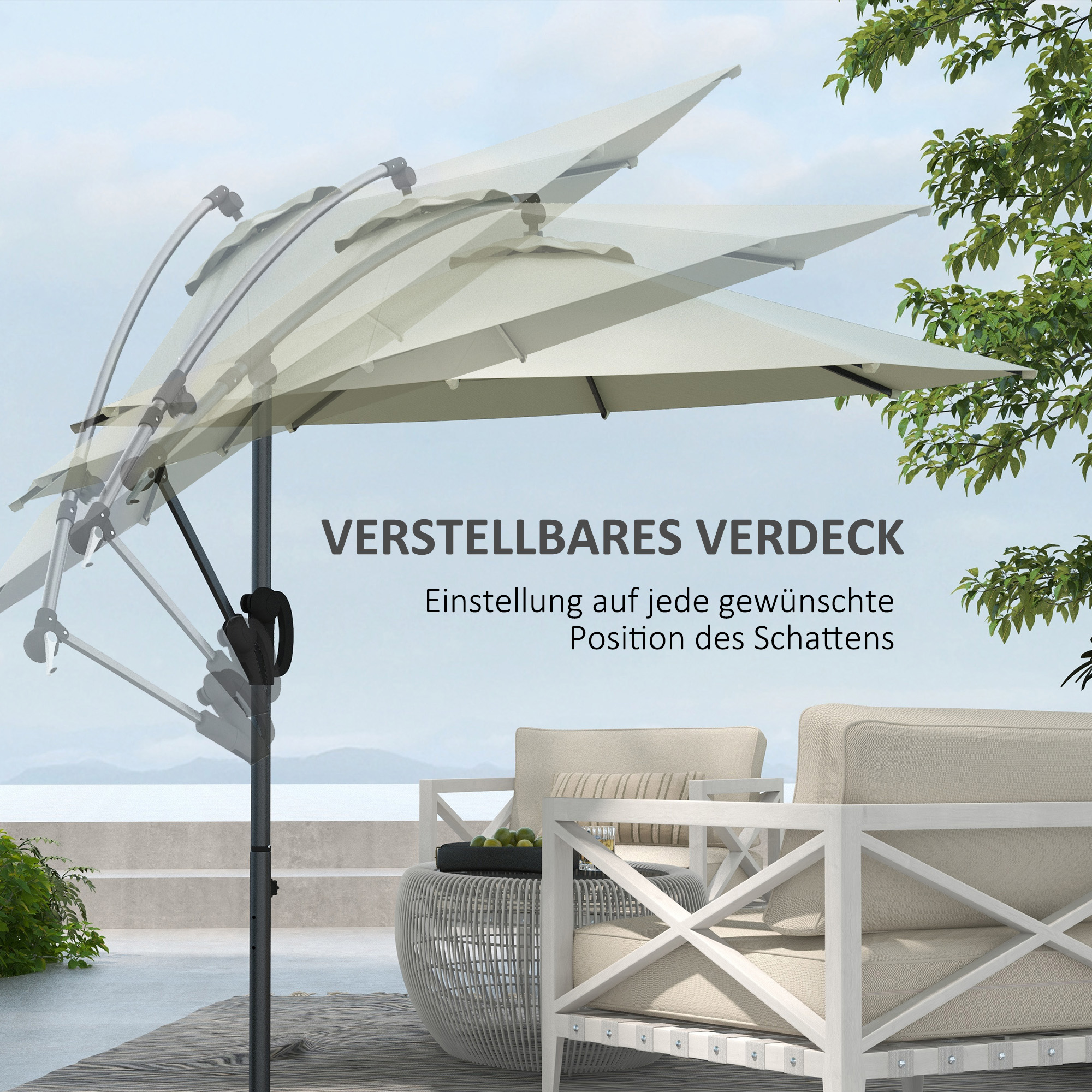 Outsunny Parasol Ampelscherm, inclusief Kruisvoet, 293 x 293 x 260 cm, Crème
