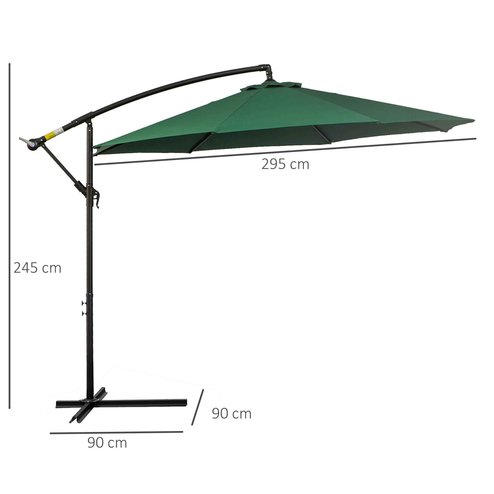 Outsunny Parasol met Handzwengel Weerbestendig 3 m x 3 m x 2,5 m XXL Groen