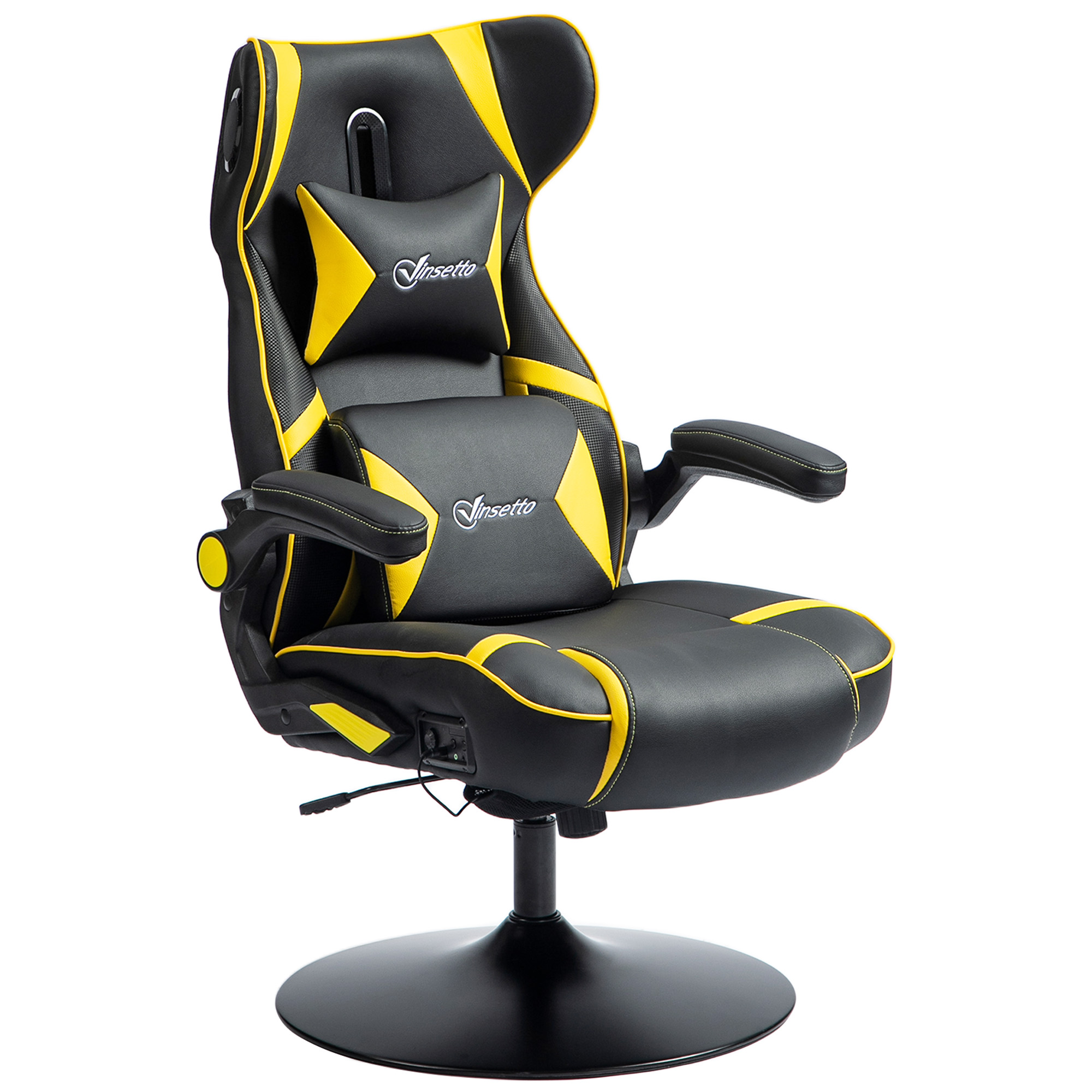 Vinsetto Gaming Stoel met Schommelfunctie en Luidspreker, Lenden- en Neksteun, voor Spelkamer, Kunstleer, Geel+Zwart