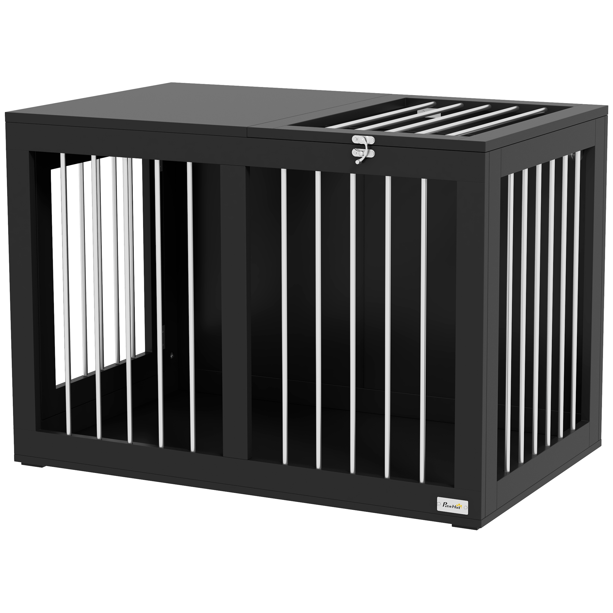 PawHut Hondenkooi Hondenbench Hondenreismand, 2 deuren, vergrendelbaar, stalen gaas, 80 cm x 50 cm x 56,5 cm, Zwart