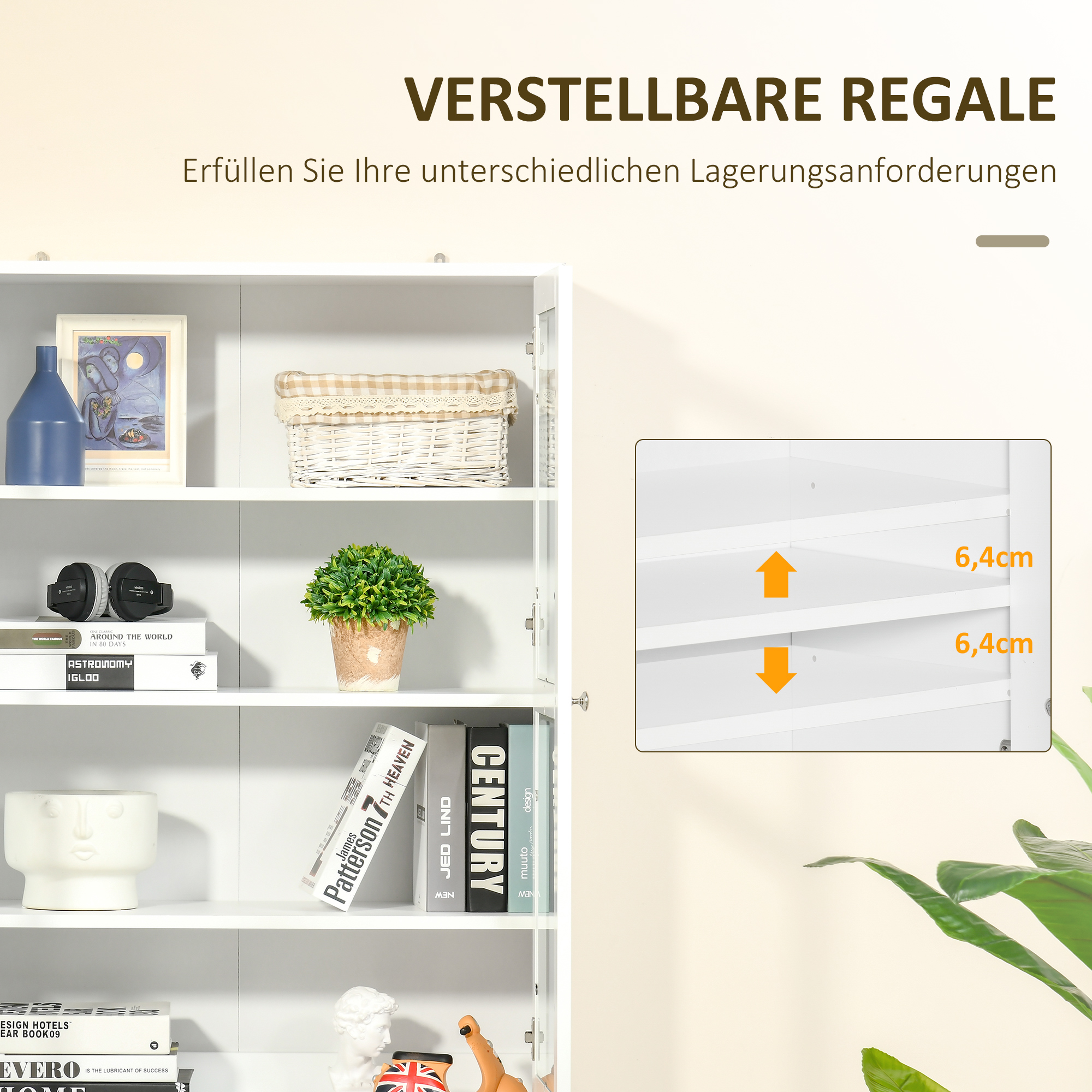 HOMCOM Boekenplank Wandplank Plank, 2 planken, 76 cm x 40 cm x 178,5 cm, Wit