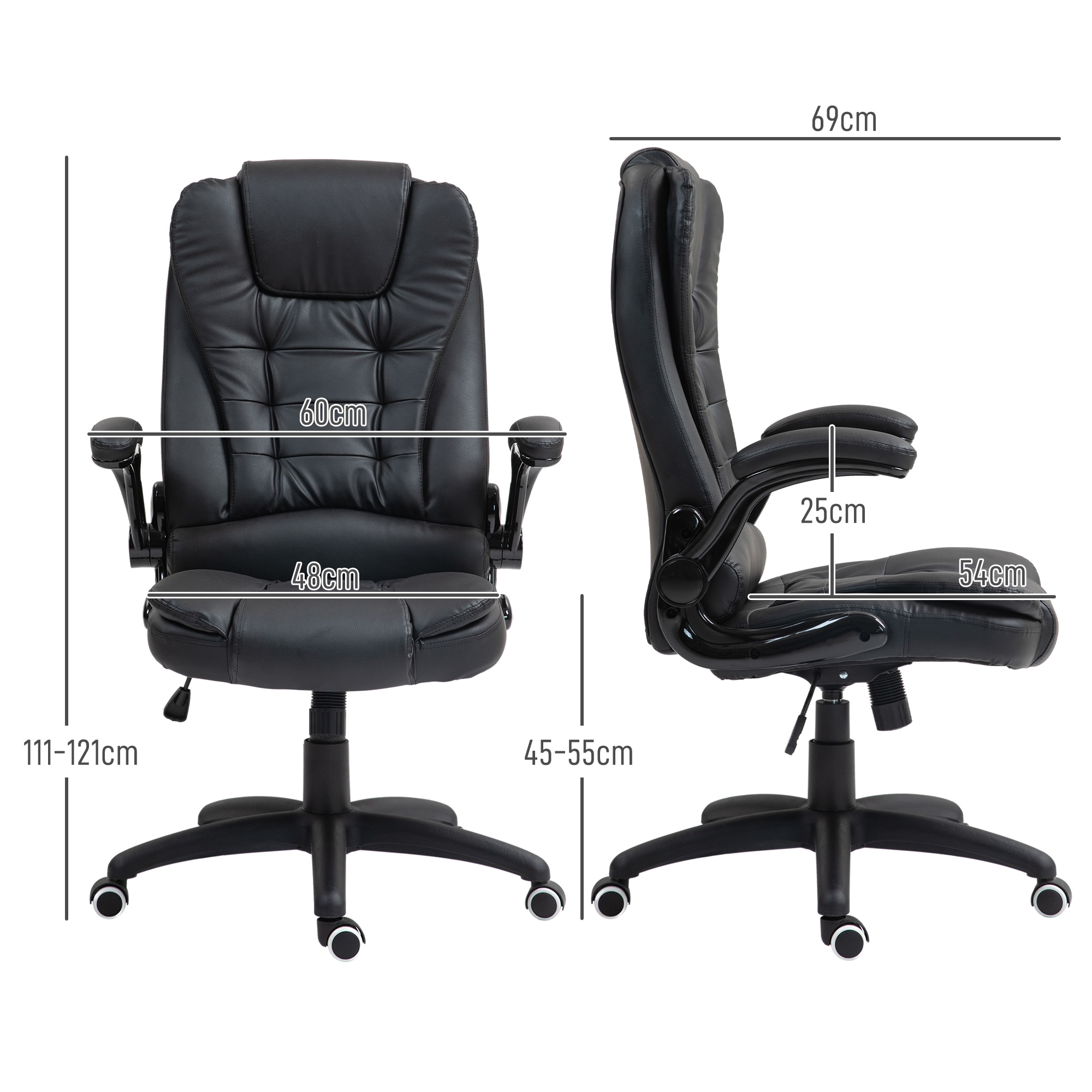 HOMCOM Ergonomische Bureaustoel met Opklapbare Armleuningen en Kantelfunctie, Zwart