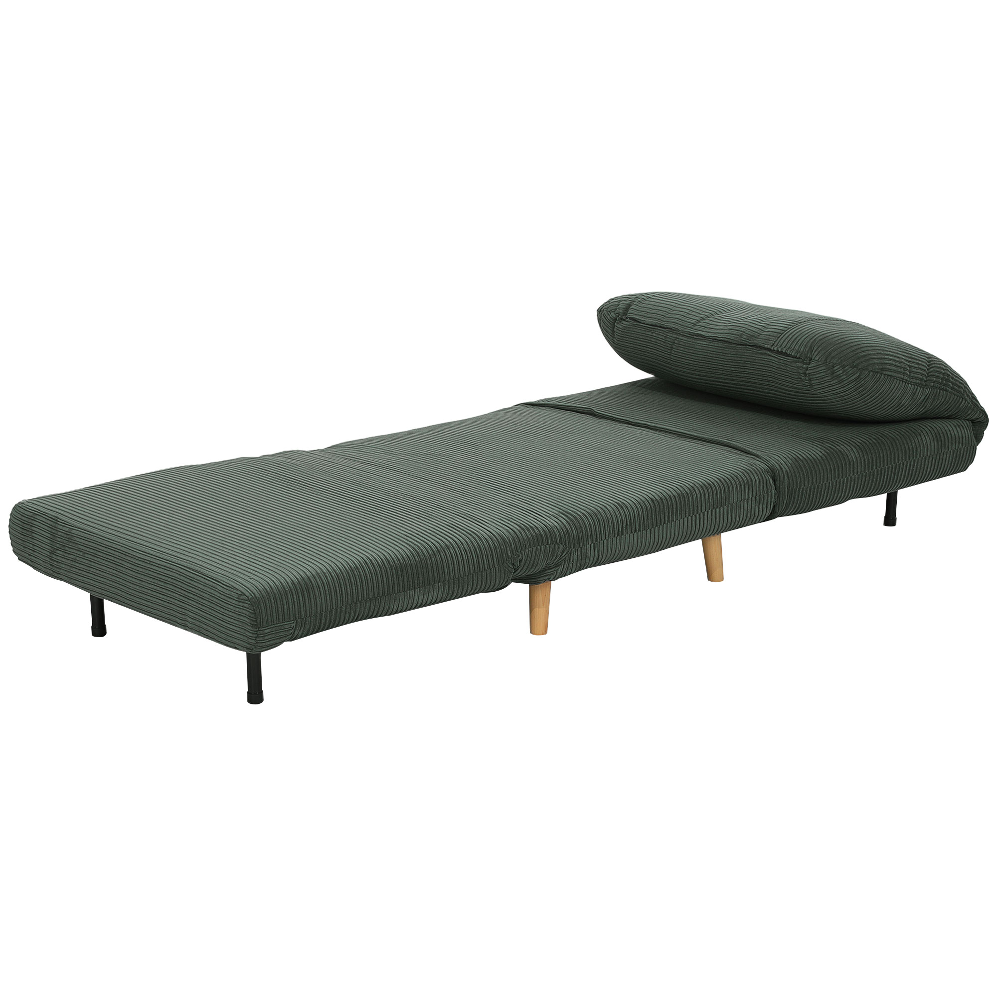 HOMCOM 2-in-1 Slaapfauteuil en Gastenbed, Verstelbare Hoofdsteun Ribfluweel 82 cm x 89 cm x 83 cm Groen