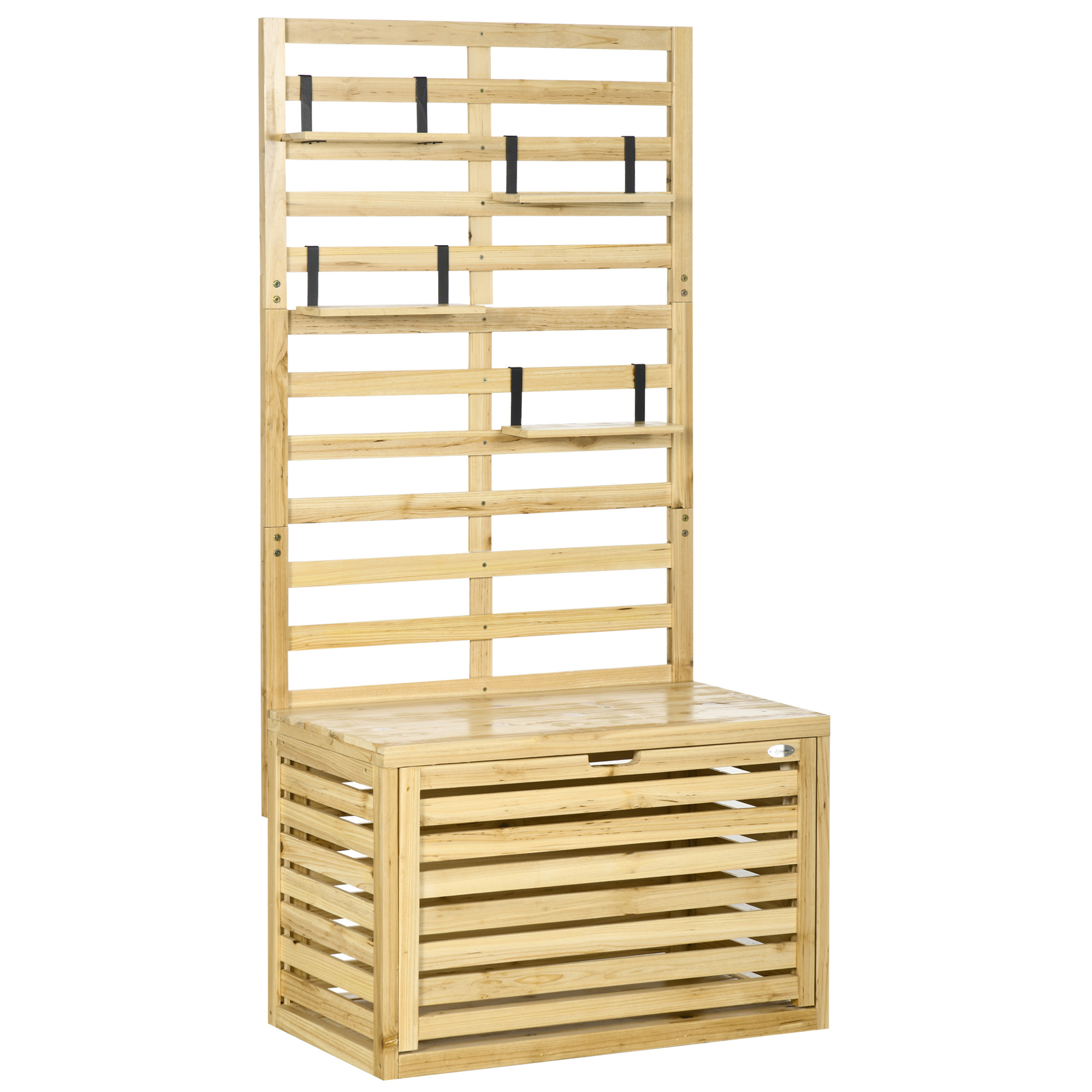 Outsunny opbergdoos, tuinkist met hekwerk, opbergdoos met planken