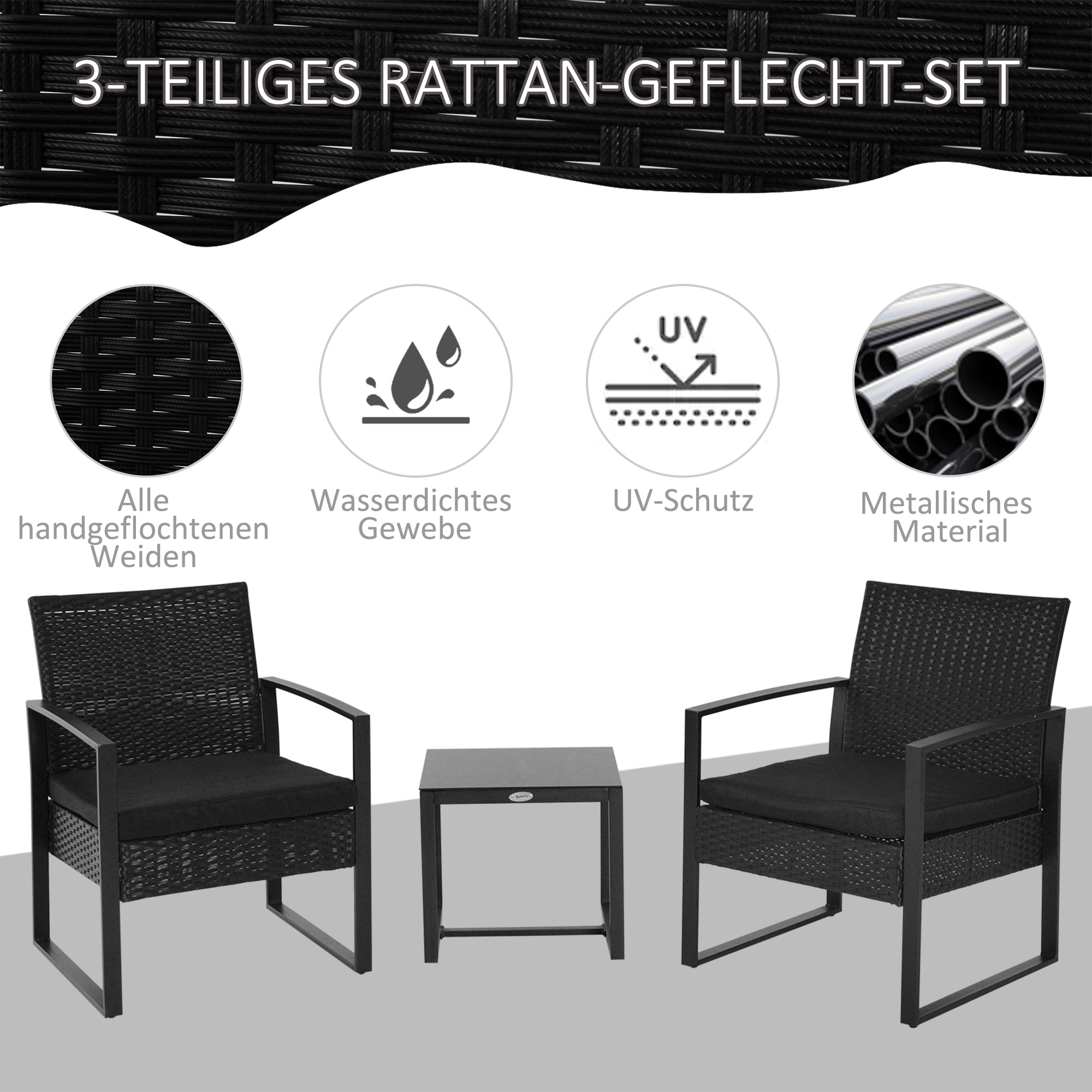 Poly-rotan zitgroep 5-delig Tuinset met kussens tuin zwart