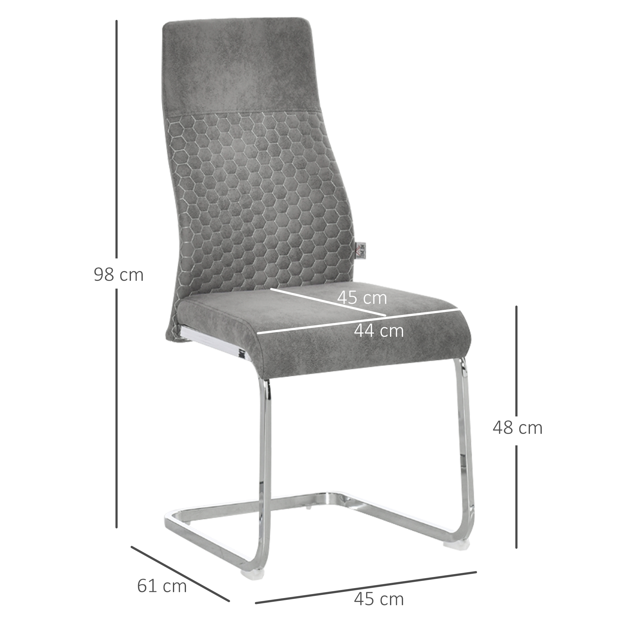 HOMCOM Set van 4 sledestoelen, 4-delige keukenstoelen, microvezel, 45 x 61 x 98 cm, grijs