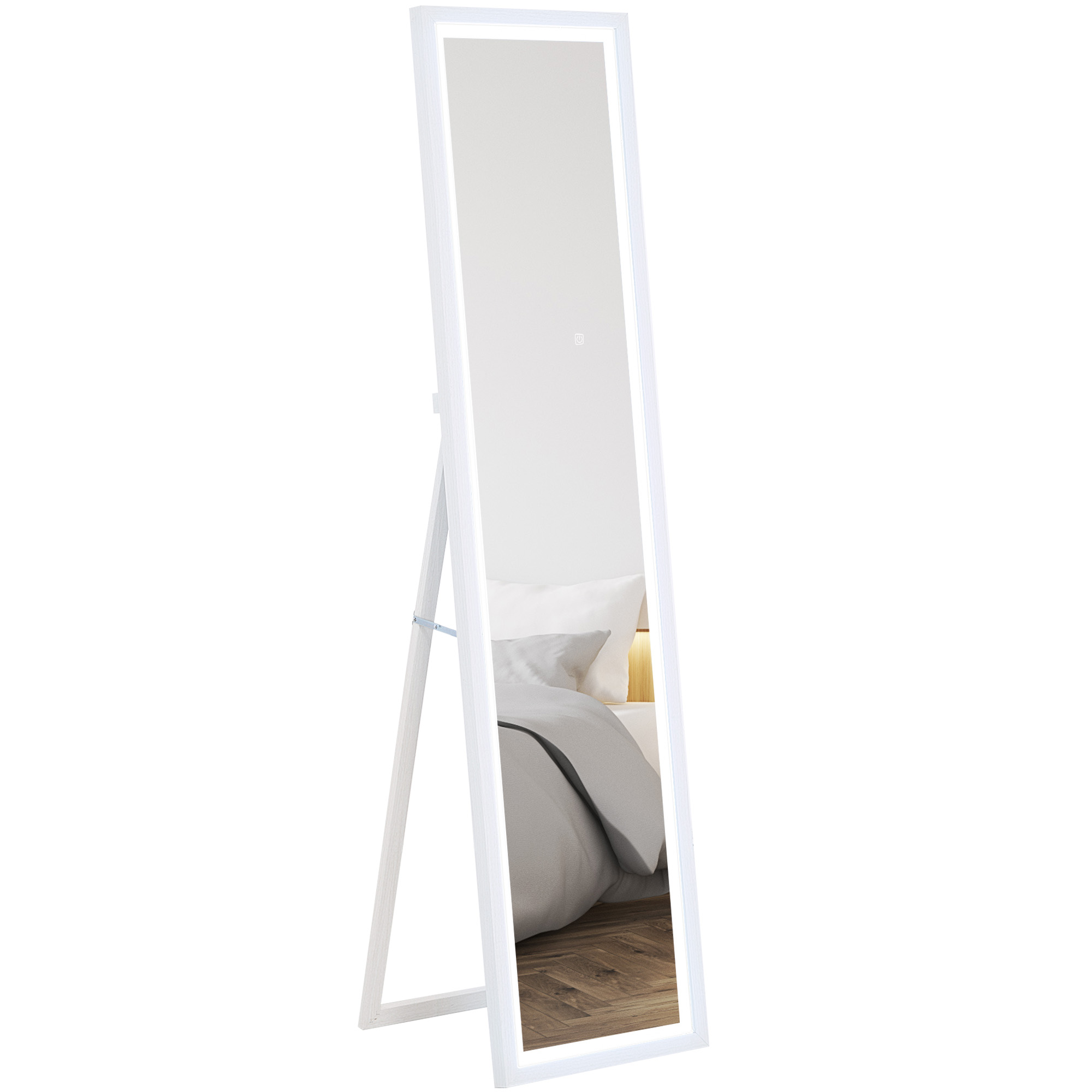 HOMCOM Volledige lengte spiegel, 40x160 cm, LED-verlichting, Touchbediening, dimbaar, 3 kleuren, Wit