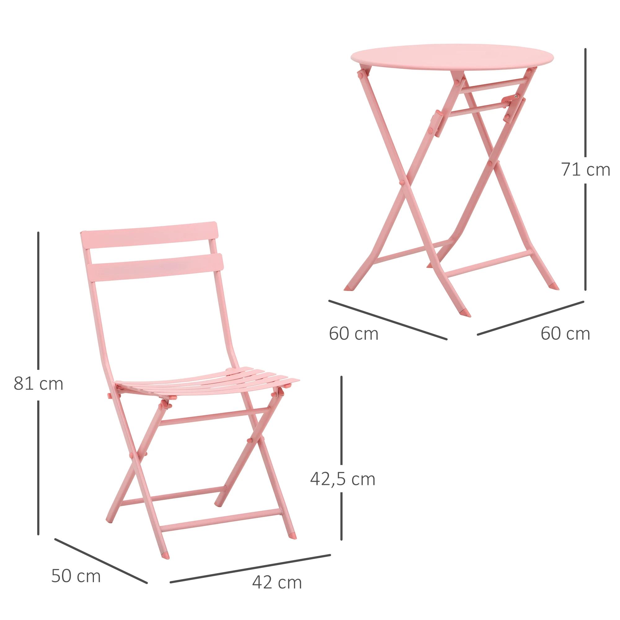 Tuinset metalen meubelset 3-delig. Bistrotafel met 2 stoelen roze