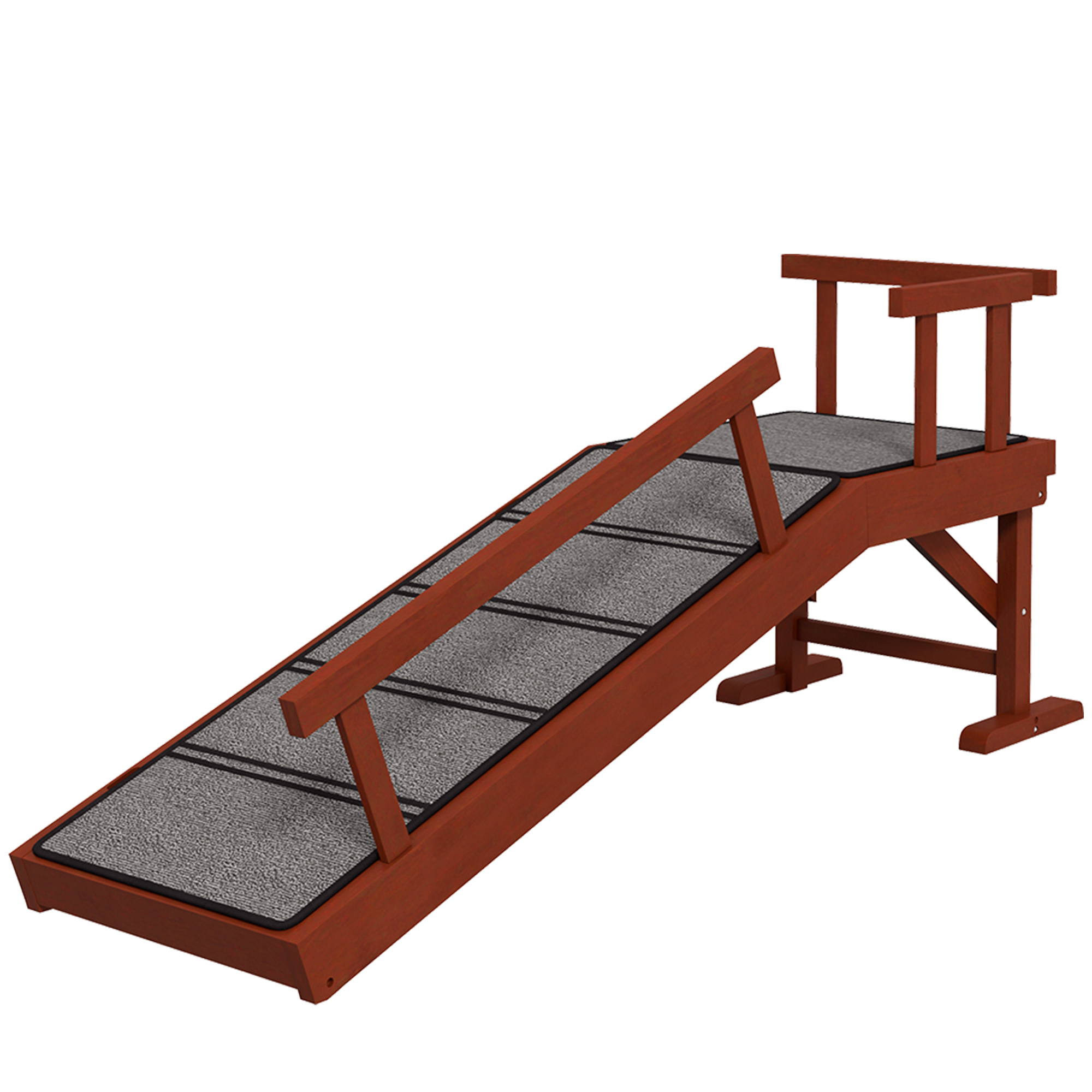 PawHut Huisdierloopplank, Afneembare Leuningen, Antislip, Grenenhout, tot 30 kg, 125x40x56cm, Bruin/Grijs