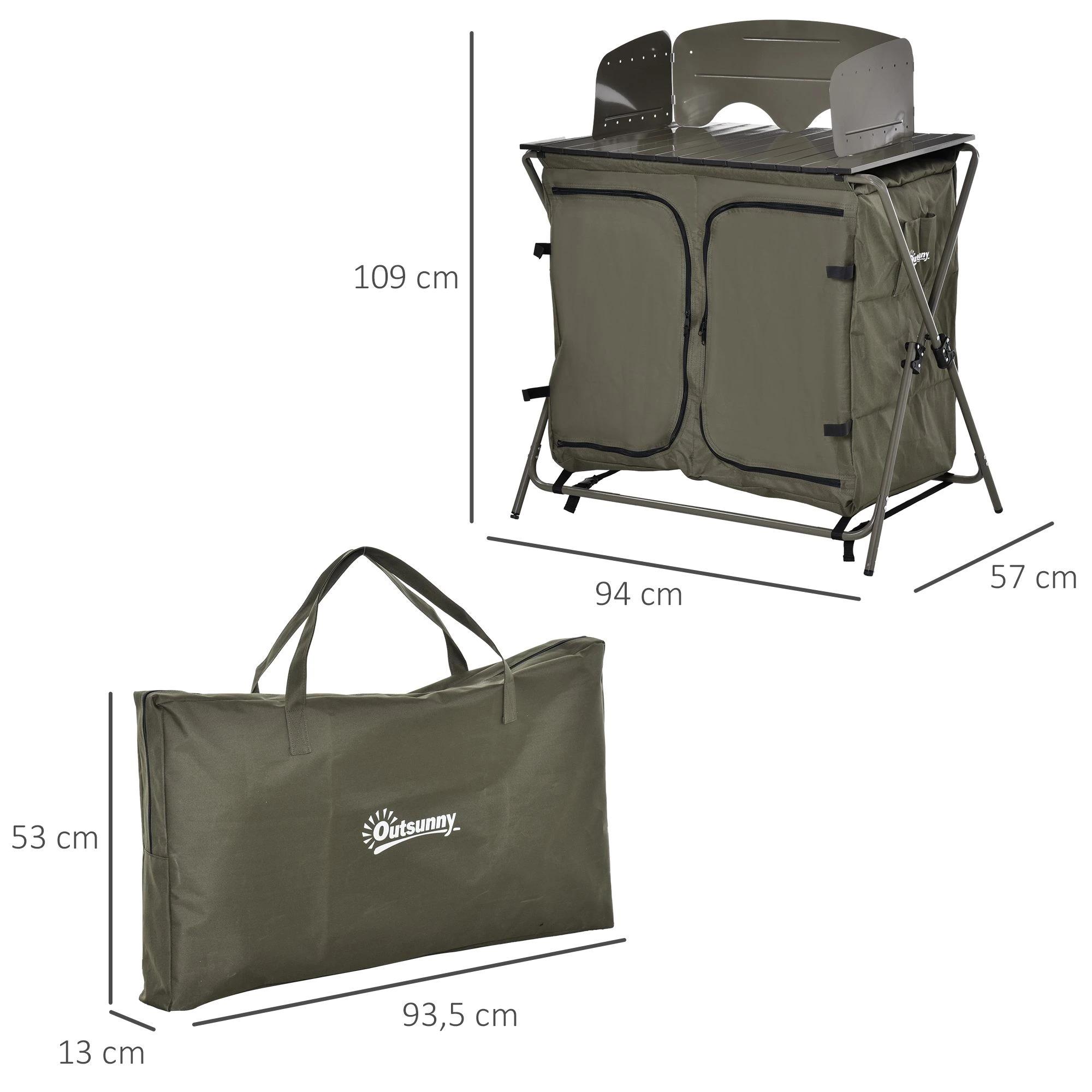 Outsunny camping kast keukendoos draagtas windscherm draagtas staal 600D Oxford stof groen 57 x 94 x 109 cm