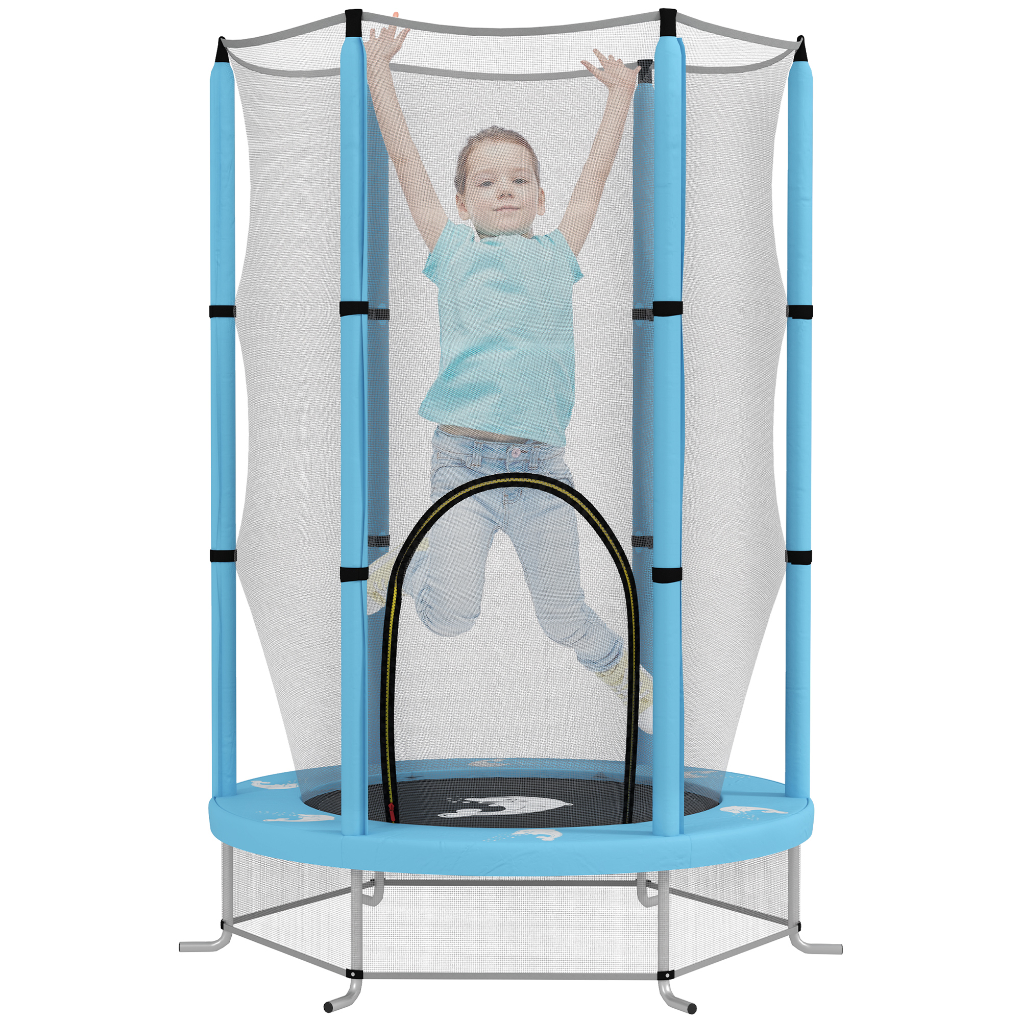 AIYAPLAY Kindertrampoline met Veiligheidsnet, Voor Binnen- en Buitengebruik, 3-6 Jaar, Lichtblauw
