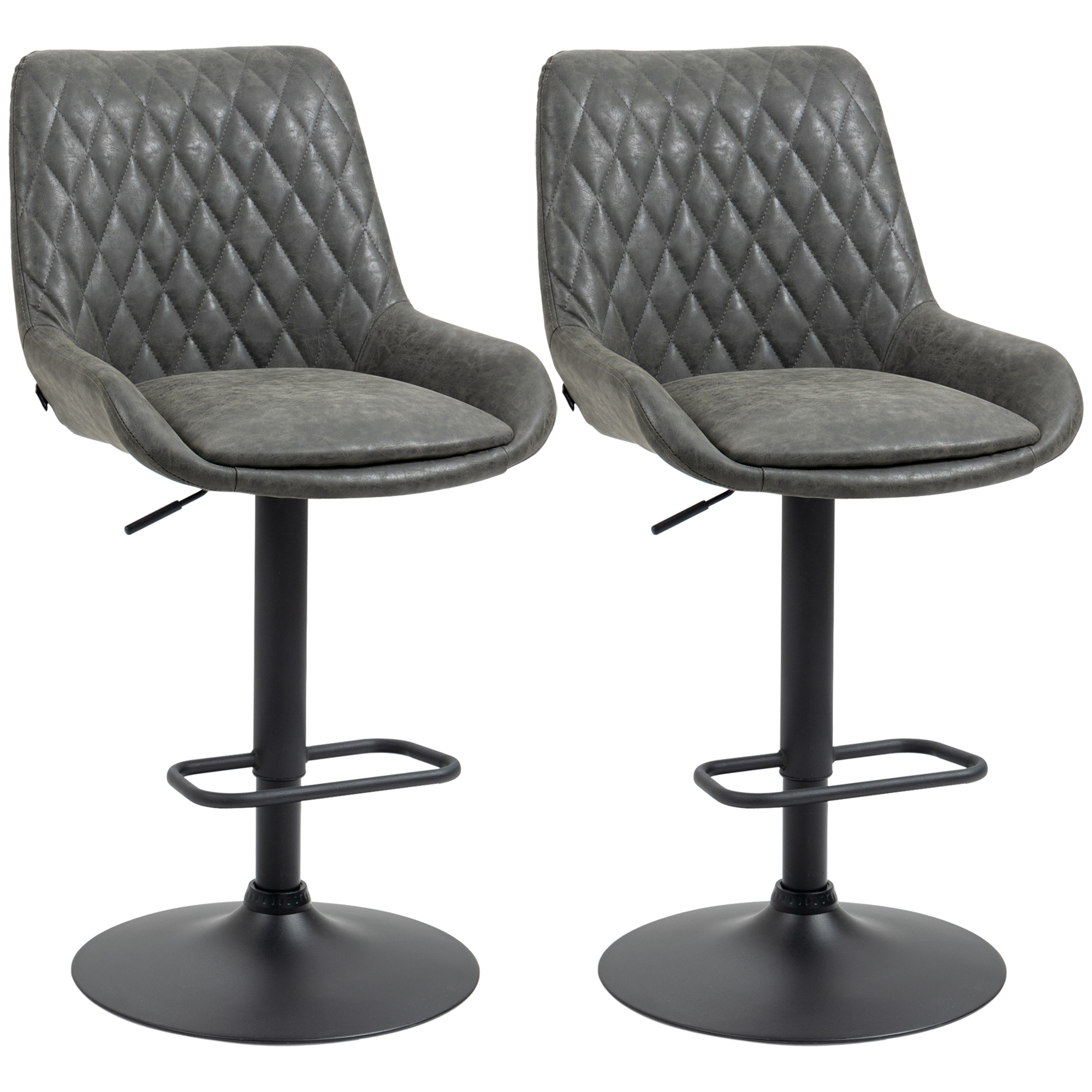 HOMCOM Verstelbare Barkruk Keukenkruk Designkruk, met voetensteun, 51 cm x 59 cm x 117 cm, Donkergrijs + Zwart