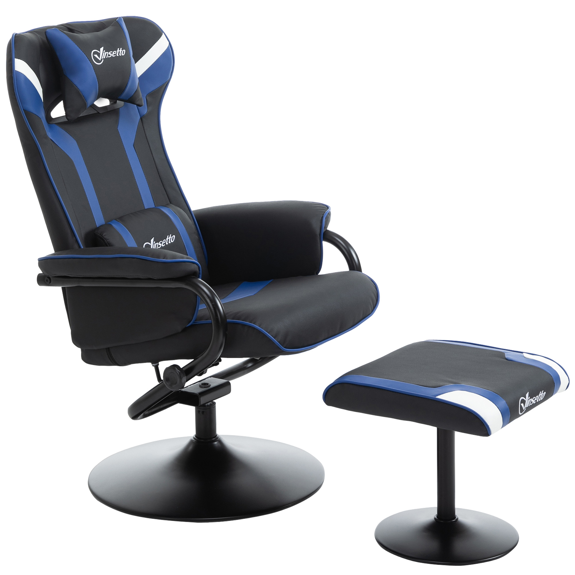 Vinsetto Fauteuil met voetenbank, inclusief hoofdsteun en lendenkussen, rugleuning verstelbaar tot 130°, donkergrijs+blauw