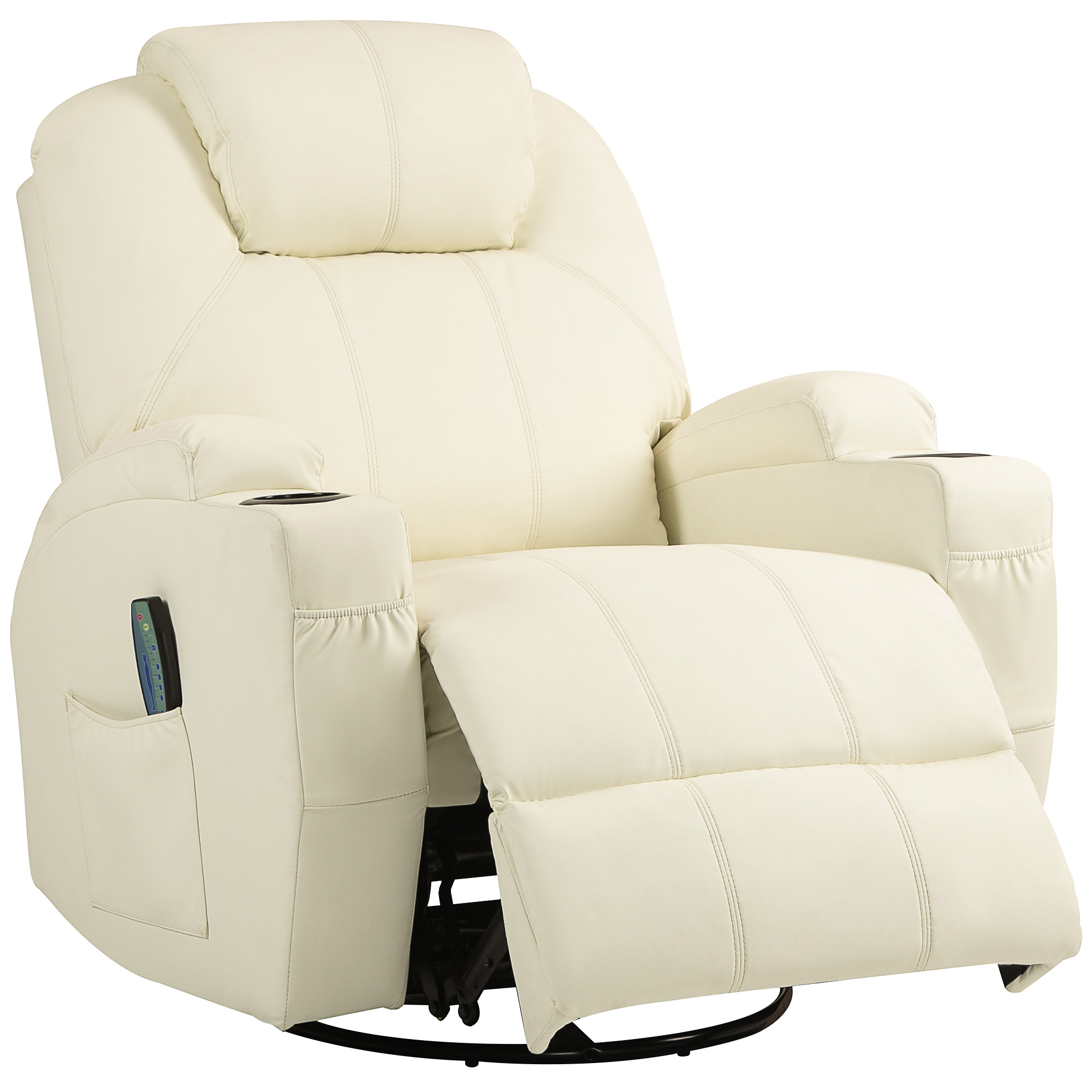 HOMCOM Relaxfauteuil met Massagefunctie, Kantelbare Rugleuning, Draaibaar, tot 150 kg, Kunstleer, Crèmewit