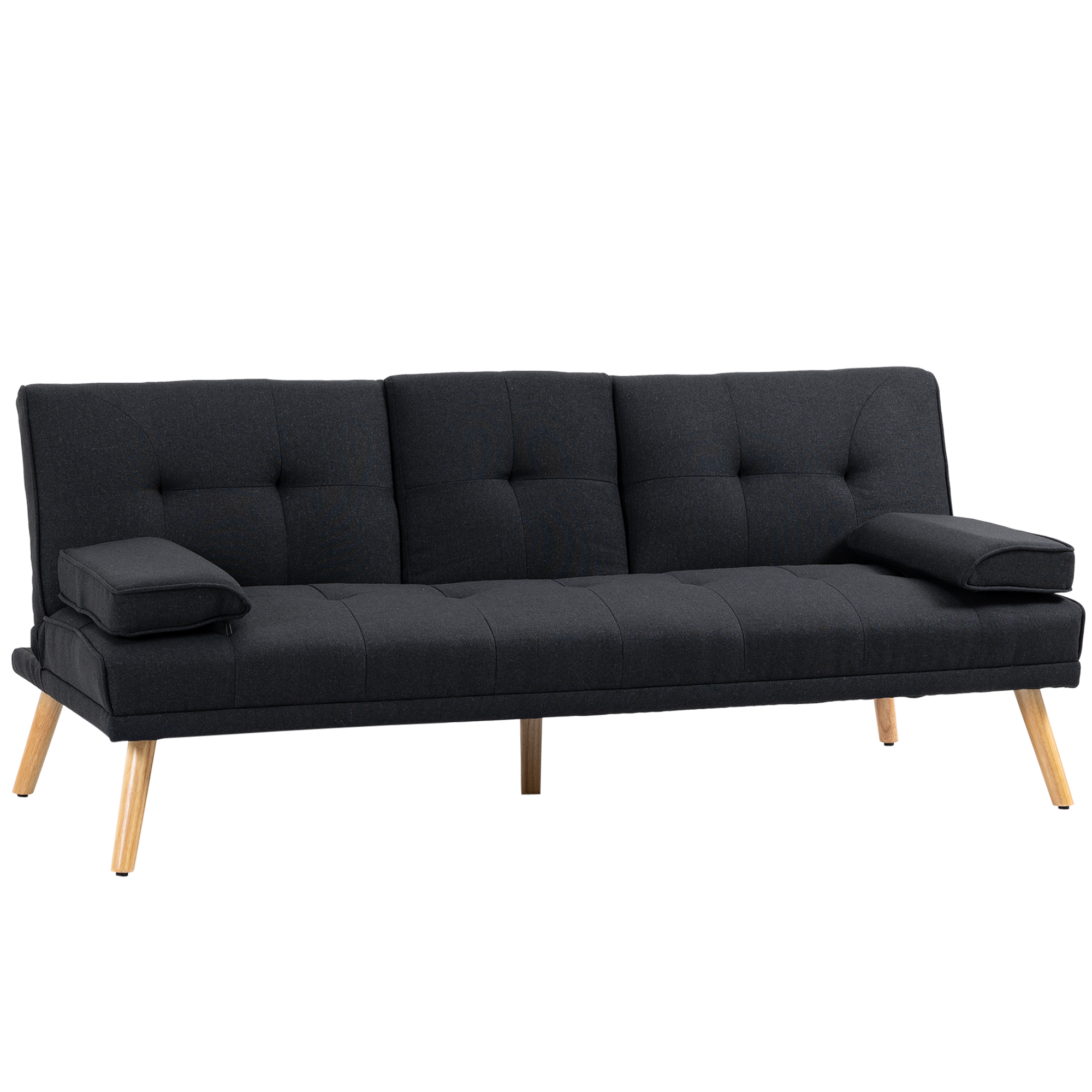 HOMCOM Slaapbank, Logeerbed, Verstelbare Rugleuning, Opklapbare Tafel, 181x77x78 cm, Grijs/Hout