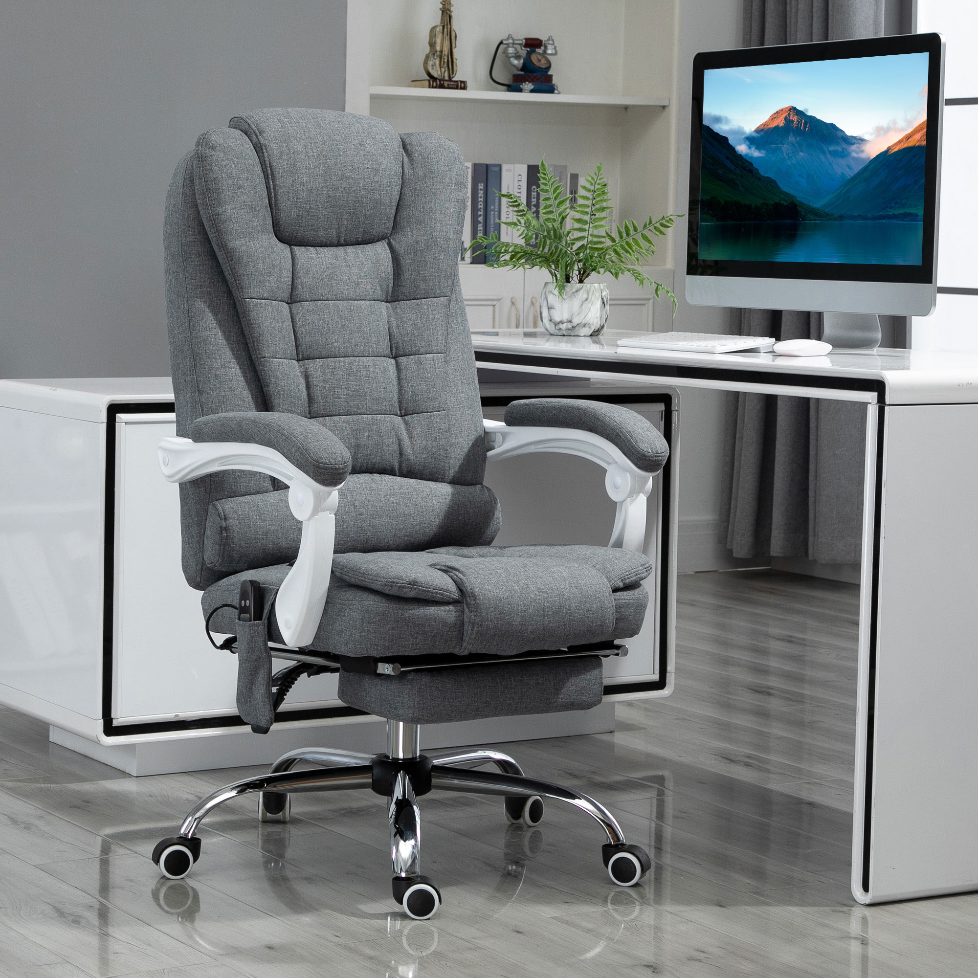 Vinsetto Ergonomische Massagestoel, 6 Vibratiepunten, Verstelbare Rugleuning, 360° Draaistoel, Grijs