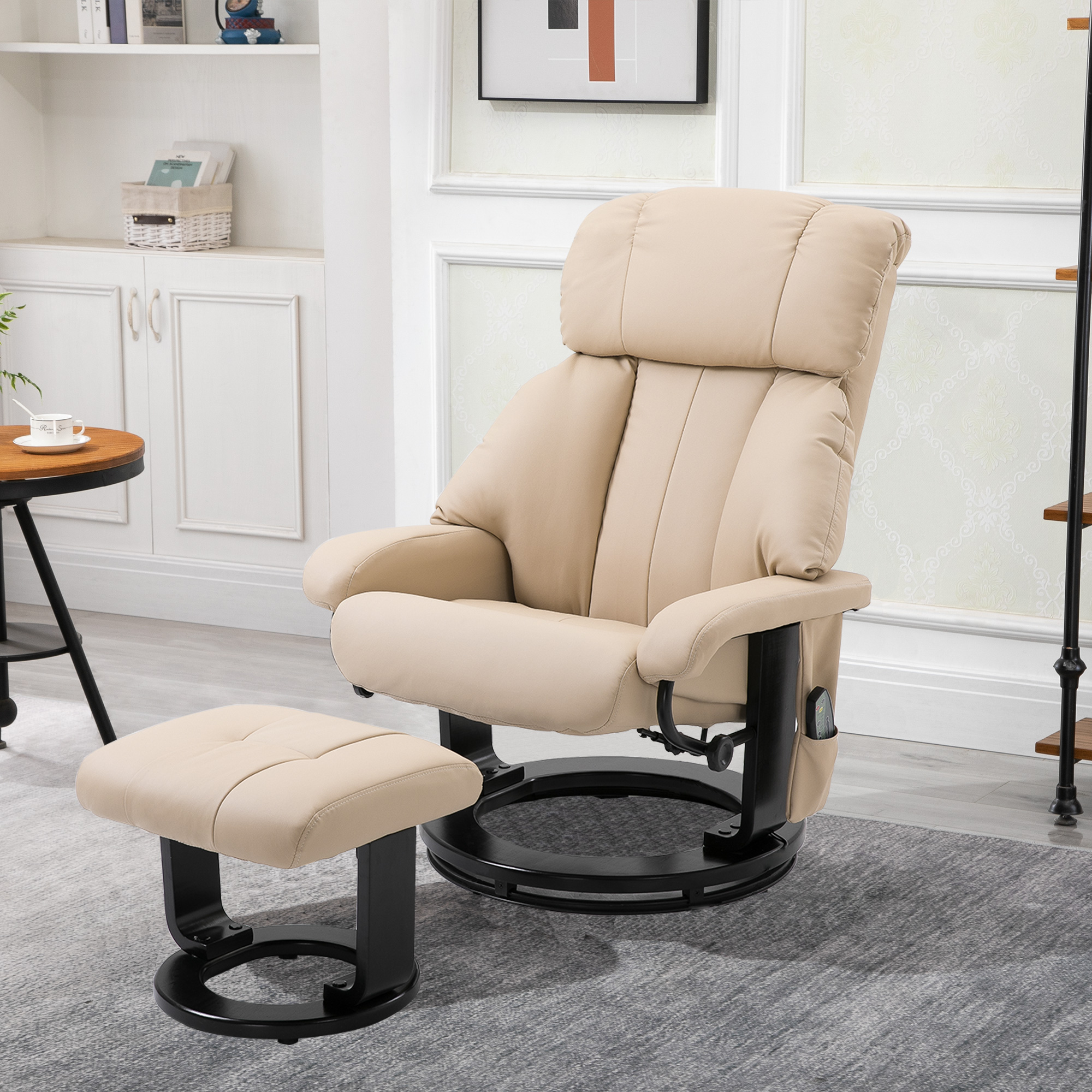 HOMCOM massagefauteuil TV fauteuil fFauteuil met massagekruk met timerfunctie beige 76 x 80 x 102 cm