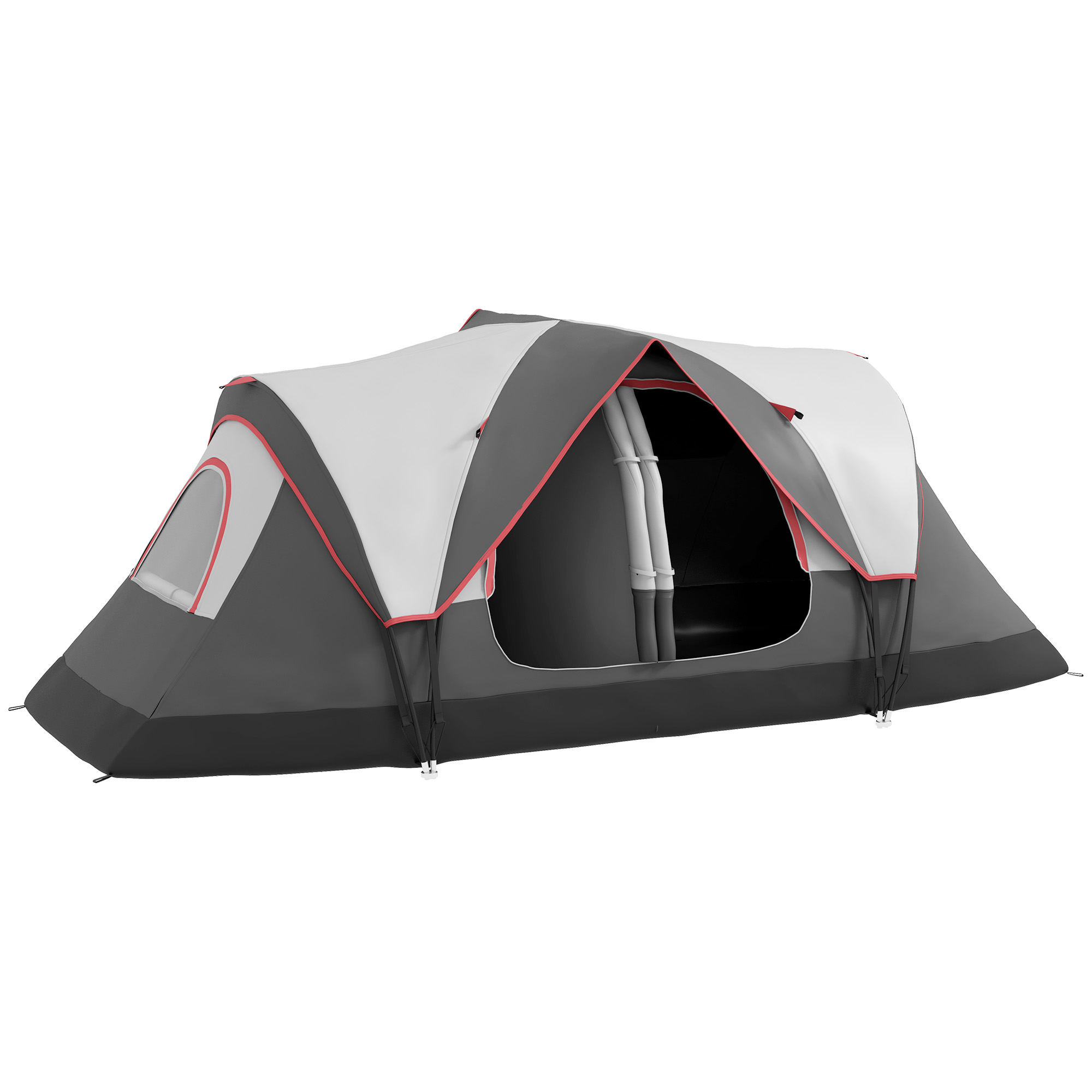 Outsunny Campingtent, 2 Kamers, Scheidingswand, voor 6 Personen, Regenbescherming, Grijs