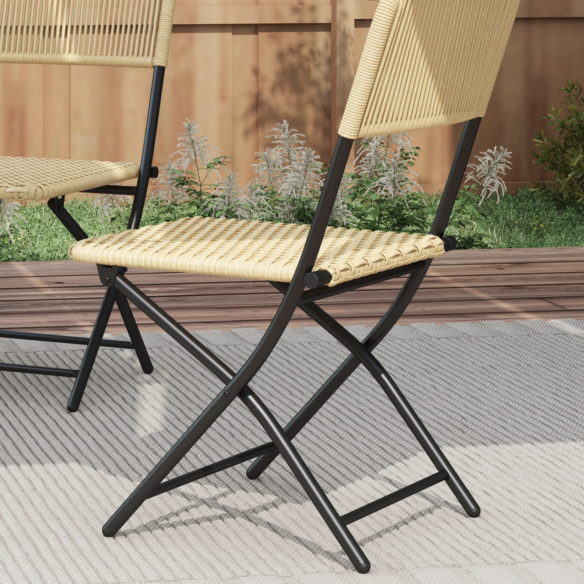 Outsunny Bistroset in Rattanlook, 2 stoelen met ronde tafel, inklapbaar, stalen frame, geel