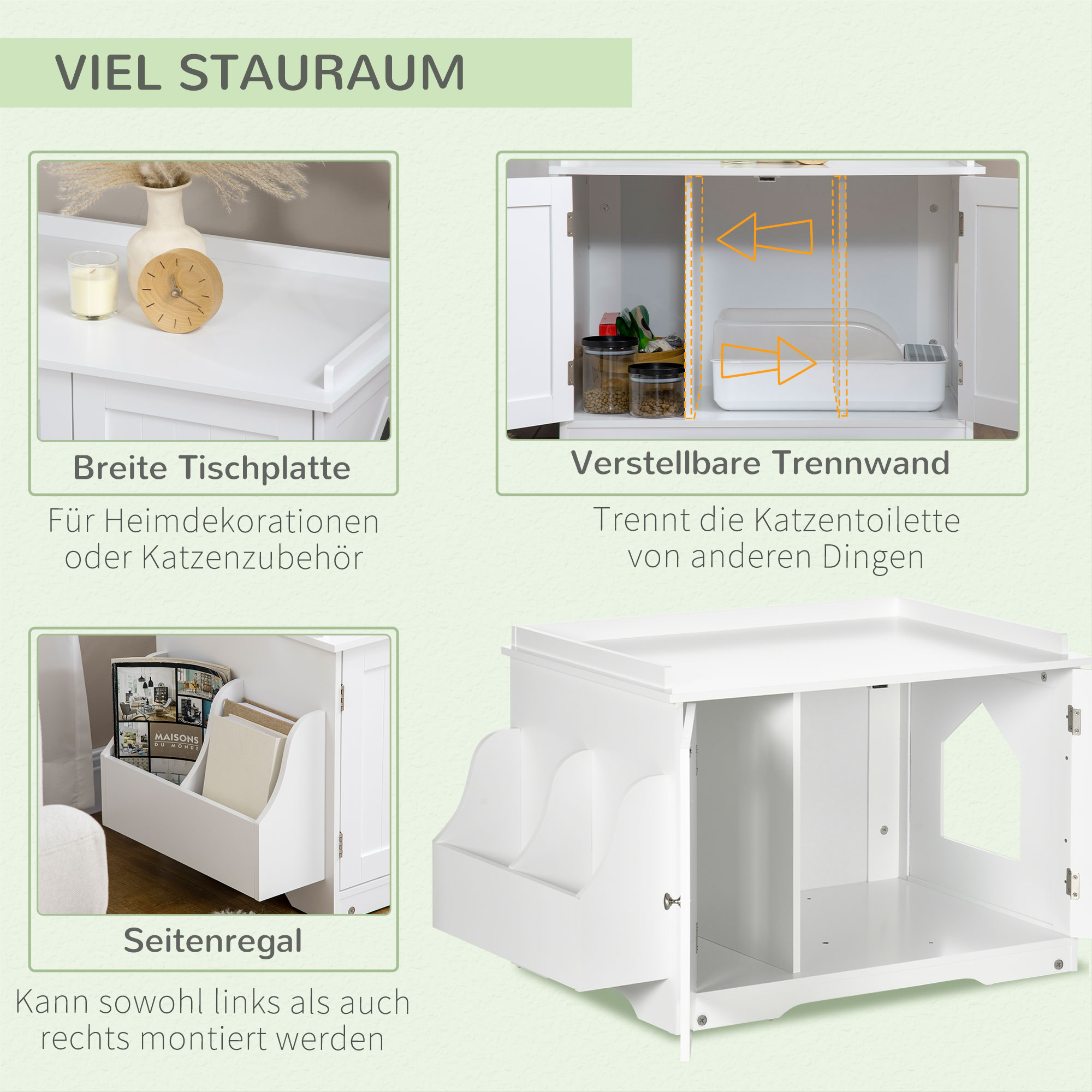PawHut kattenkast voor kattenbak kattenbak kattenhuis kattengrot wit