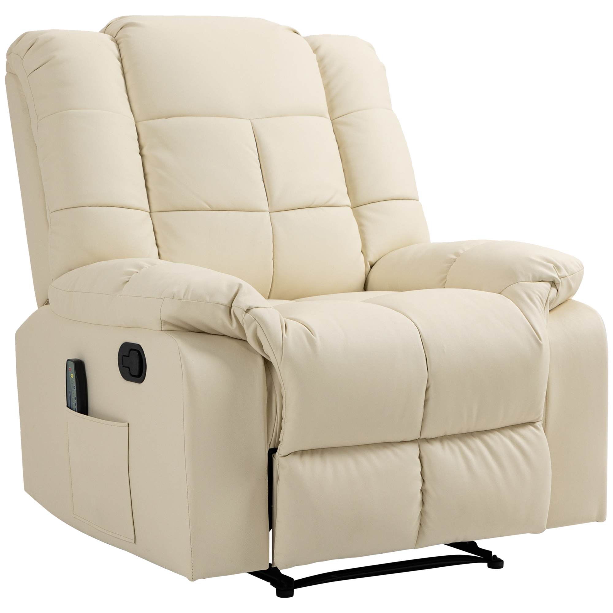 HOMCOM massagestoel, fauteuil, 8 trillingspunten, ligfunctie, kunstleer, roomwit, 94x99x99cm