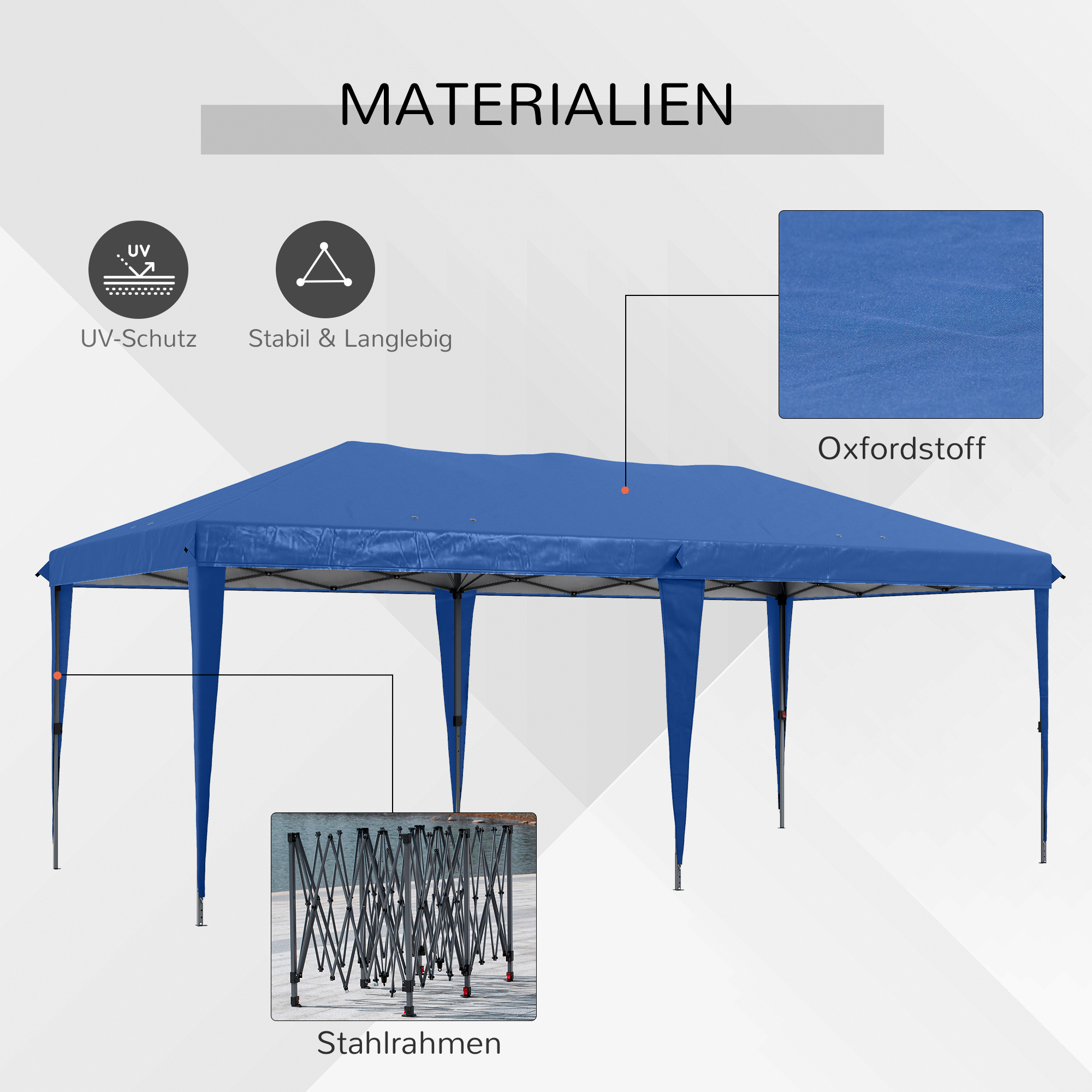 Outsunny Faltpaviljoen Tuinpaviljoen Partytent, inklapbaar, weerbestendig, 5,9 m x 2,95 m x 2 m, Blauw