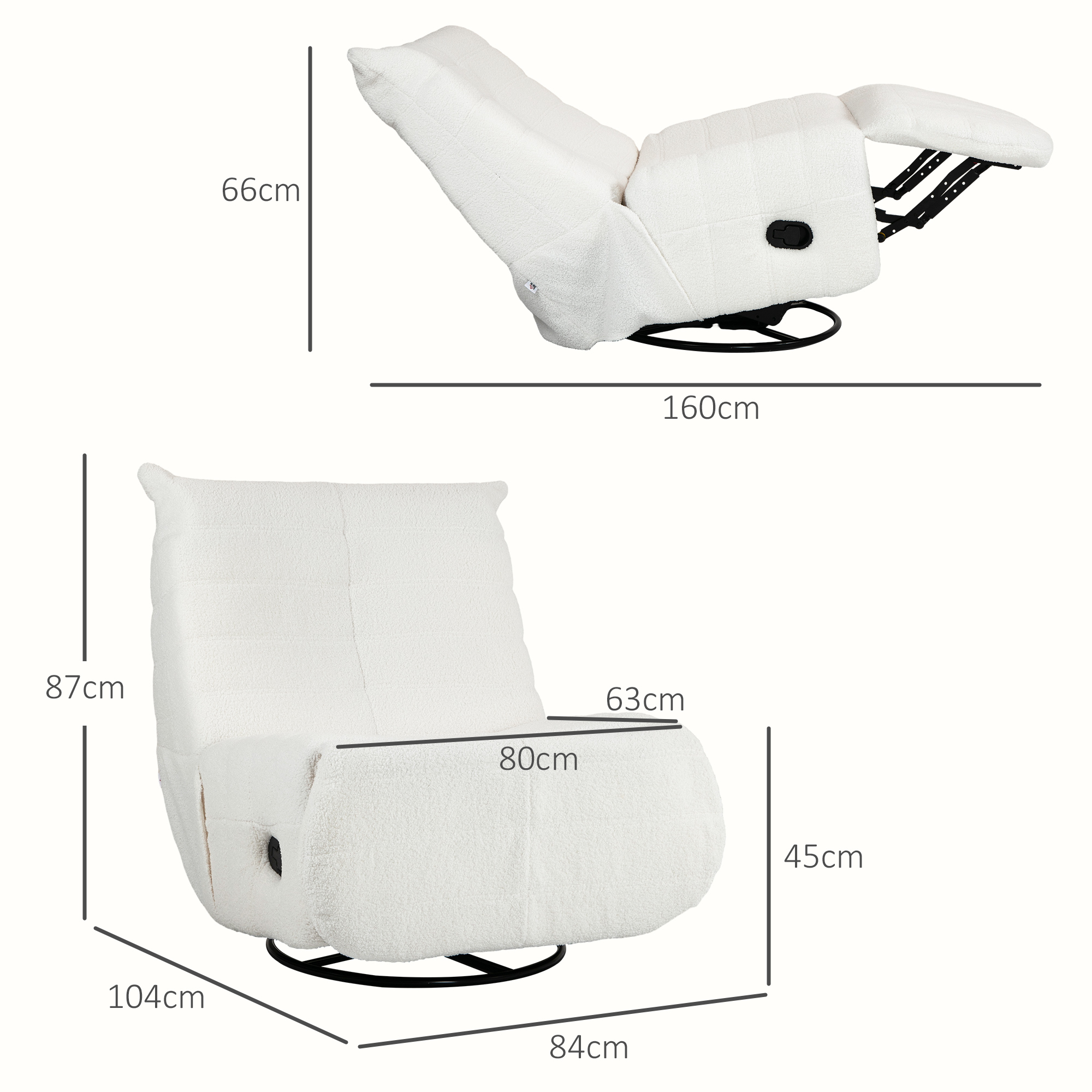 HOMCOM Verstelbare Zitzak, Belastbaar tot 150kg, 84x104x87cm, Crème