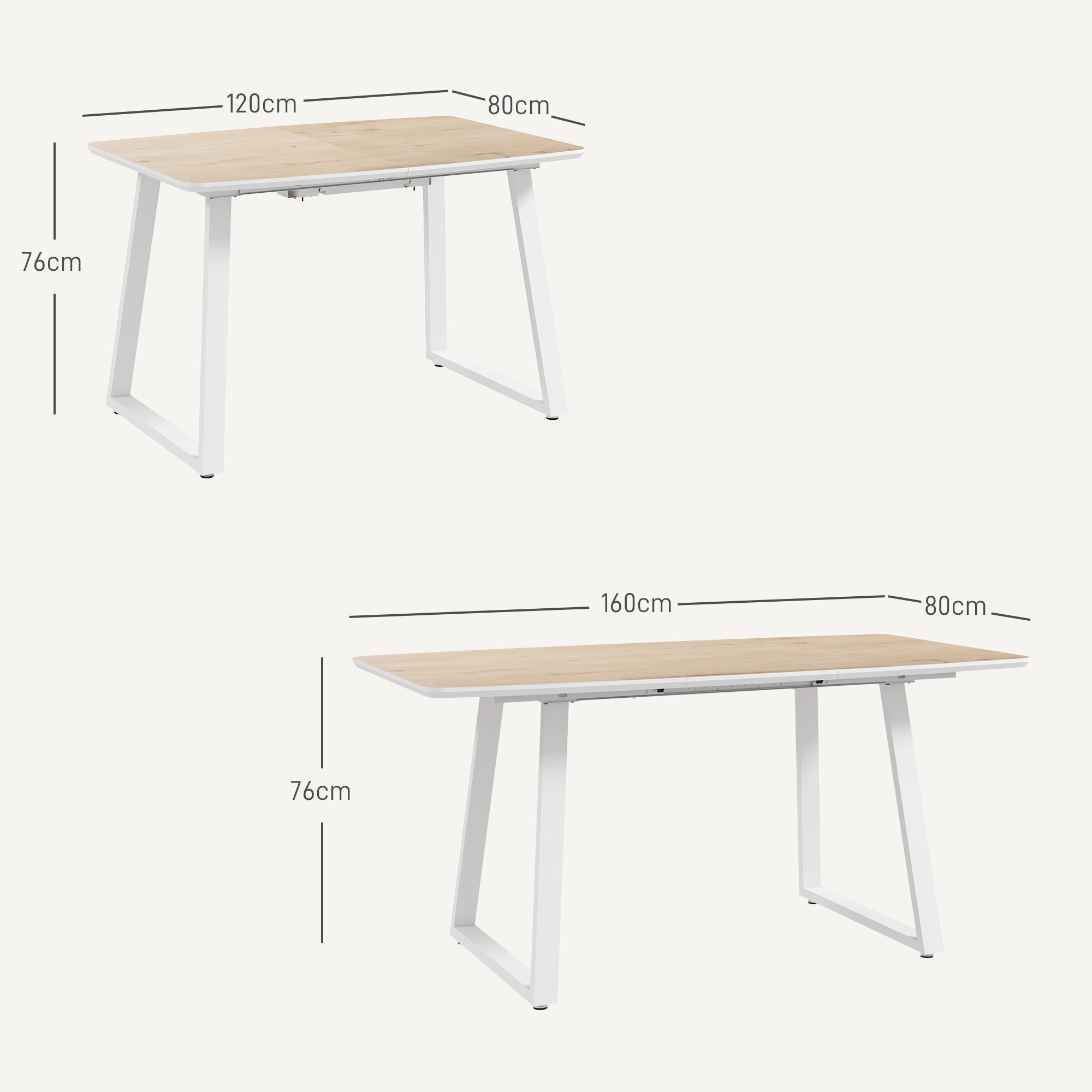 HOMCOM Inklapbare Eettafel, Uitschuifbaar, Industriële Stijl, MDF-Houtlook, Metaal, 120-160 x 80 x 76 cm, Eik